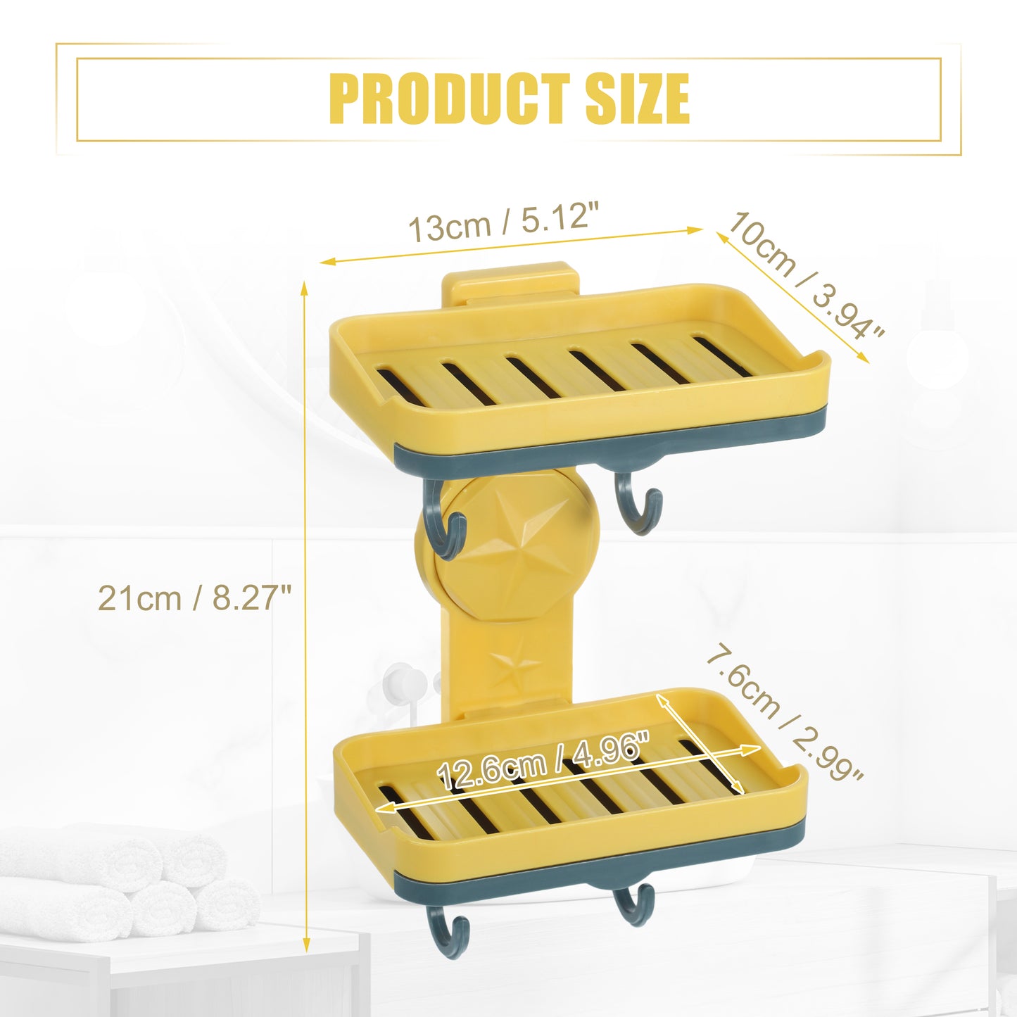 Jabonera de pared de doble capa para baño y cocina, color amarillo