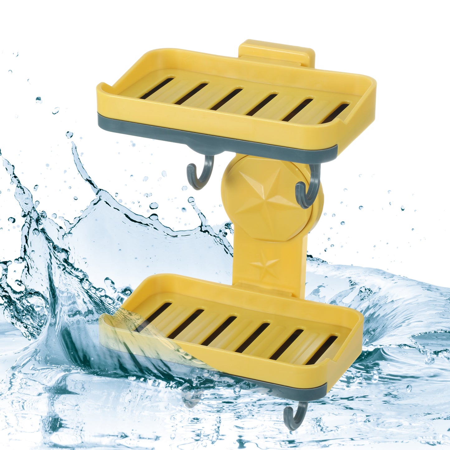 Jabonera de pared de doble capa para baño y cocina, color amarillo