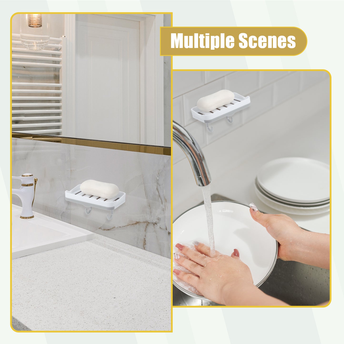 2 Pcs Soap Dish, Wall Mounted Soap Holder for Bathroom Kitchen White, Purple