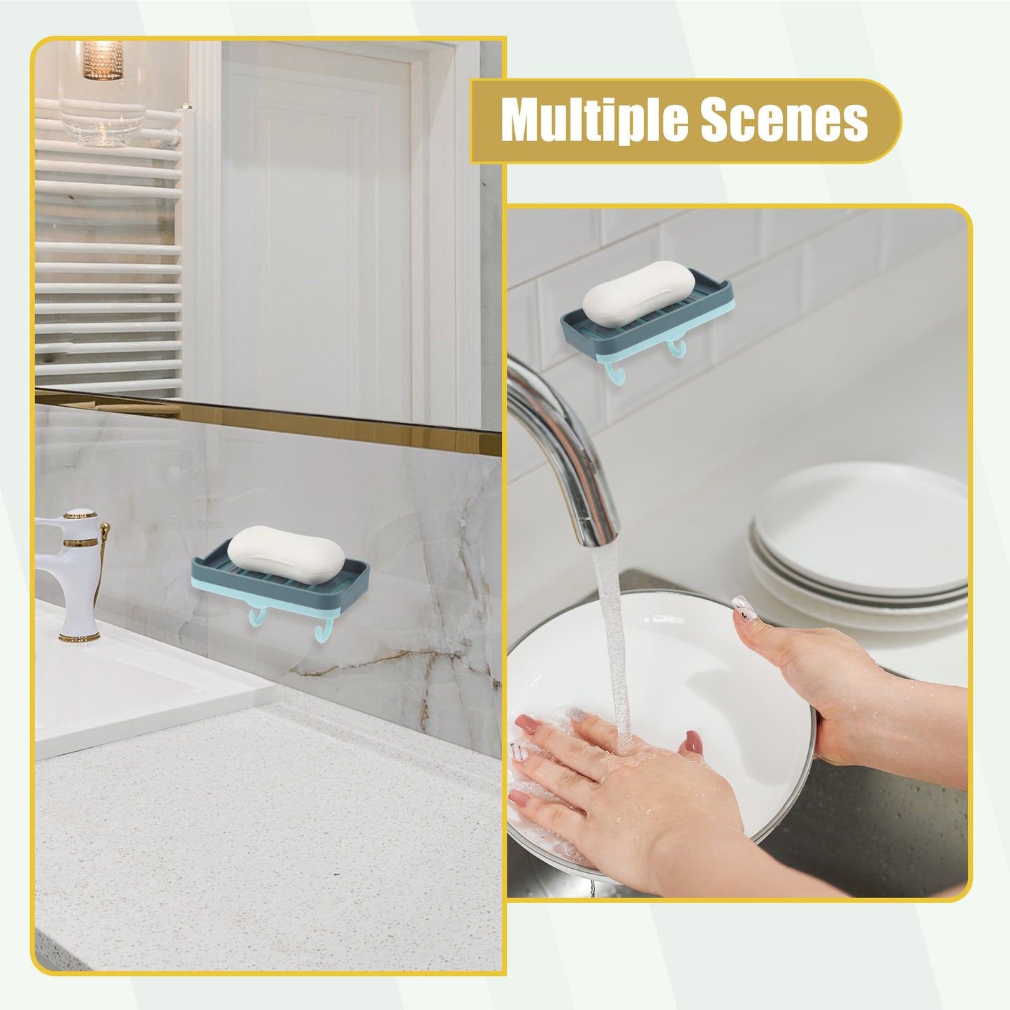 2 Pcs Soap Dish, Wall Mounted Soap Holder for Bathroom Kitchen Yellow, Blue