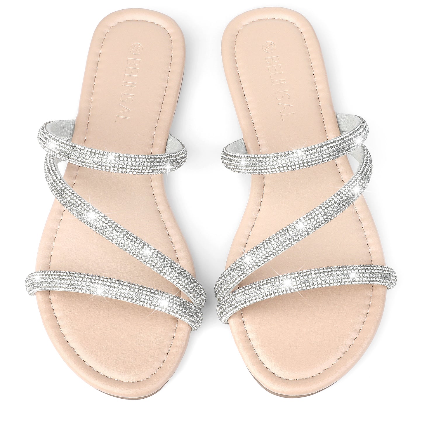 Sandalias planas con tiras y diamantes de imitación para mujer