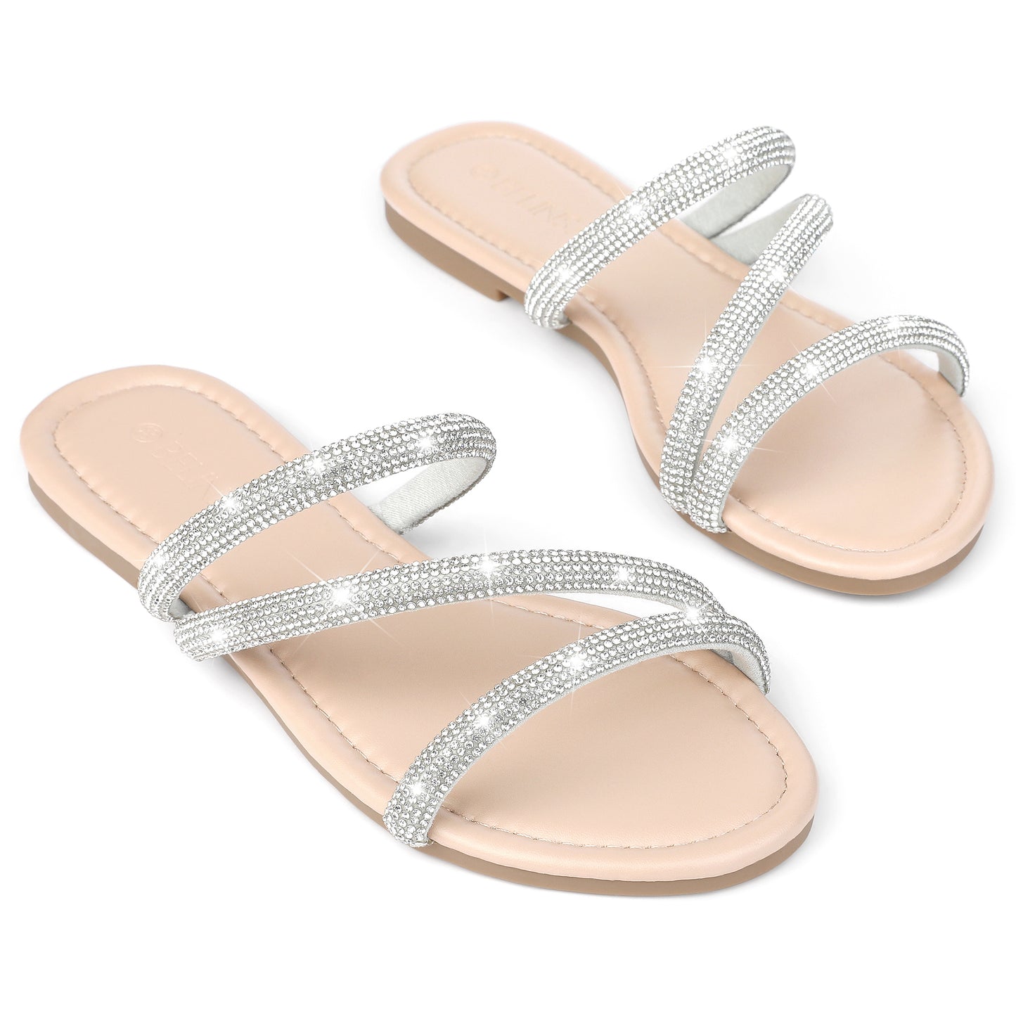 Sandalias planas con tiras y diamantes de imitación para mujer