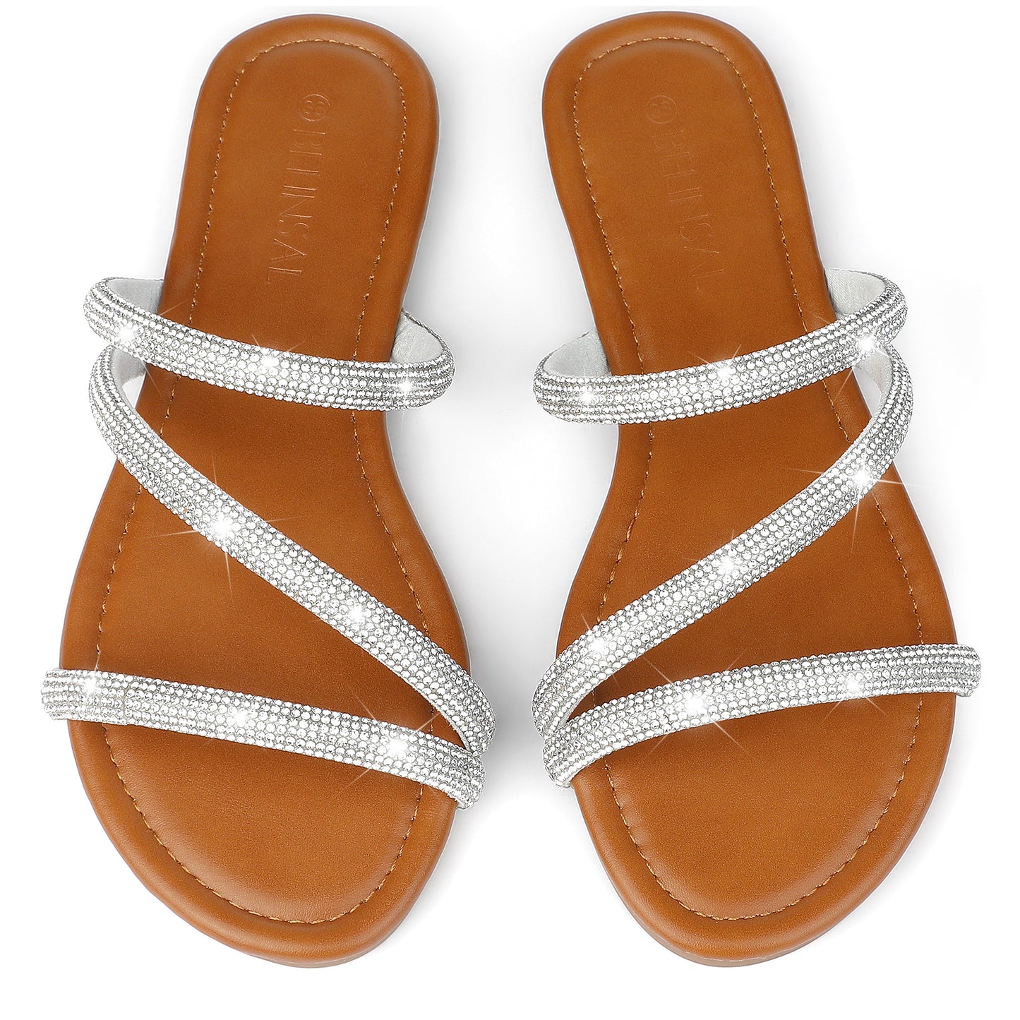 Sandalias planas con tiras y diamantes de imitación para mujer
