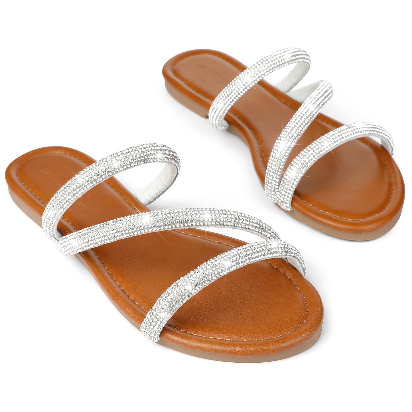 Sandalias planas con tiras y diamantes de imitación para mujer