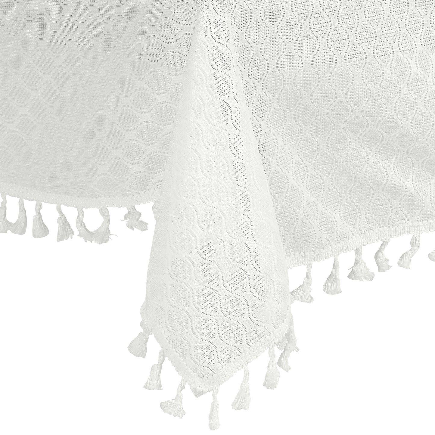 Mantel rectangular de poliéster con borlas, antiarrugas.