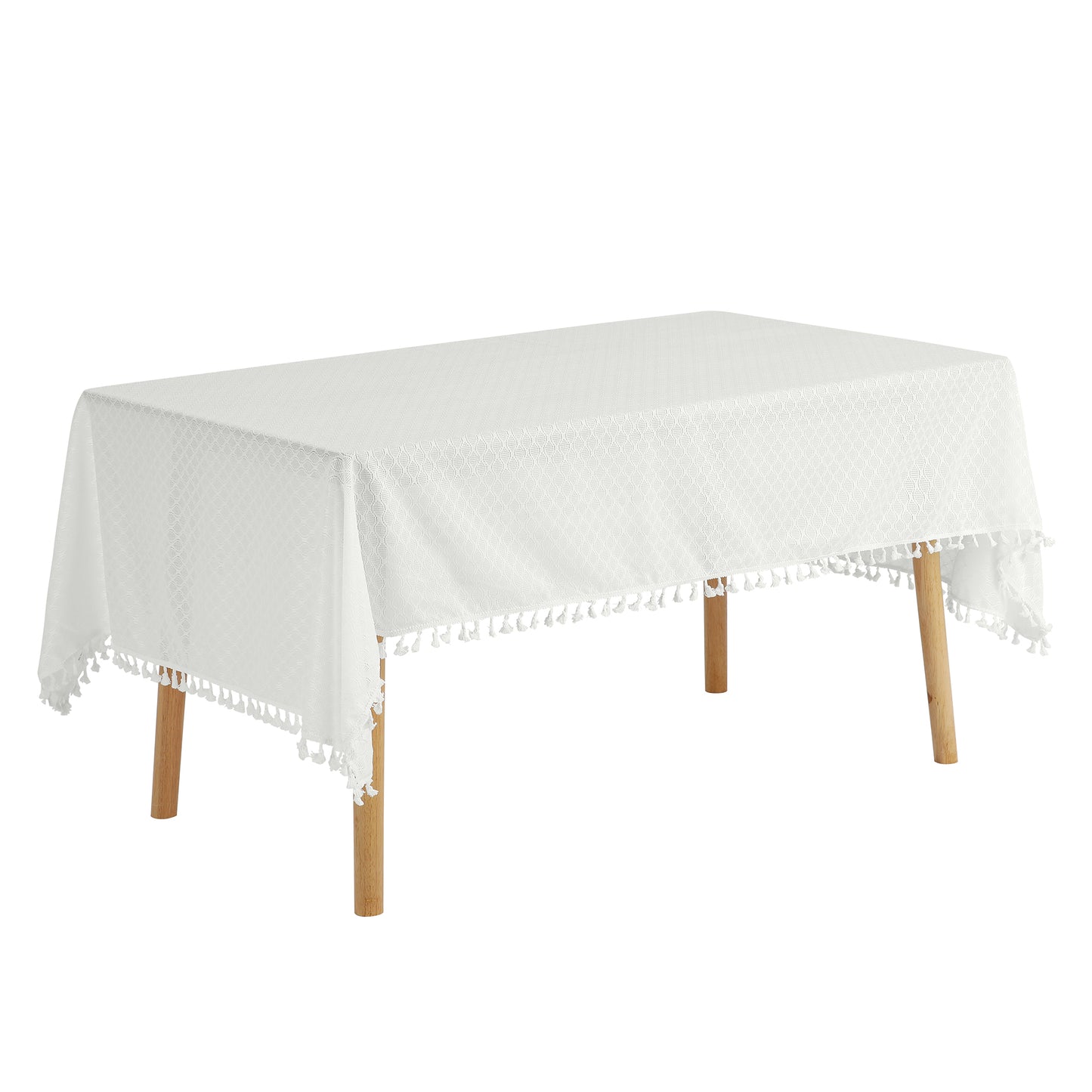 Mantel rectangular de poliéster con borlas, antiarrugas.