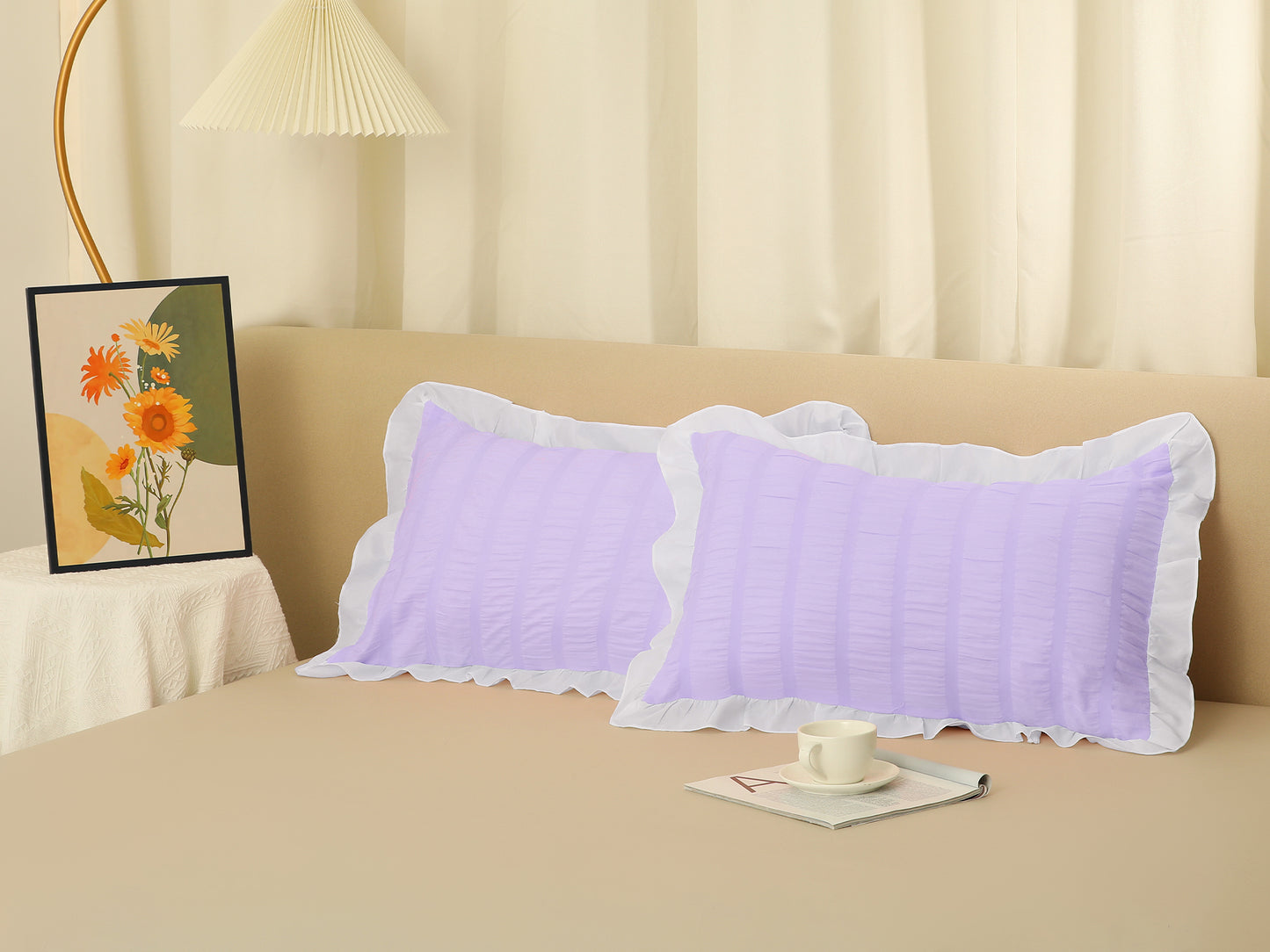Ruffled Pillow Cases Queen Size Set of 2, Cooling Pillow Covers with Envelope Closure