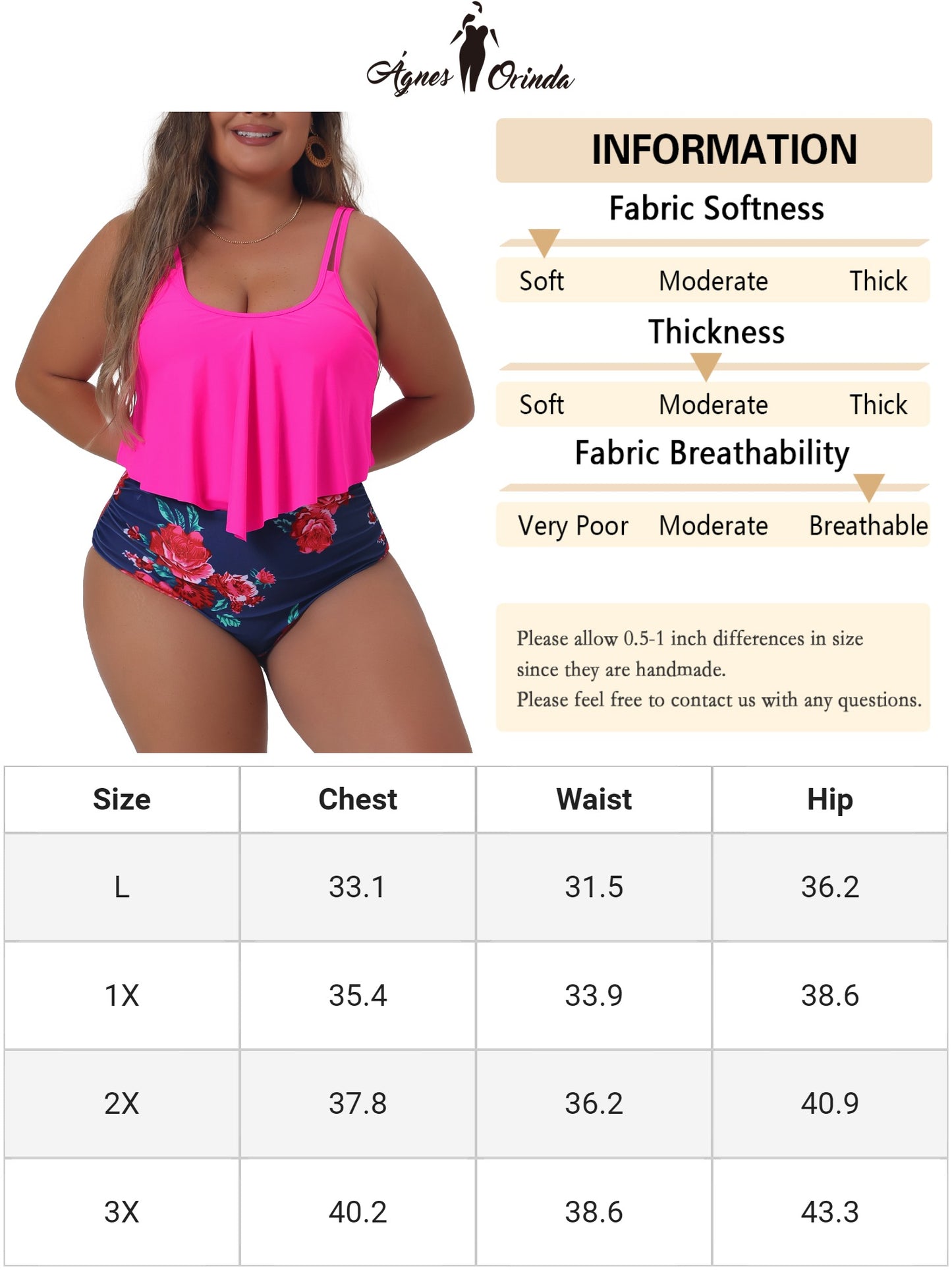 Traje de baño de dos piezas con estampado floral y cintura alta fruncida para mujer, talla grande
