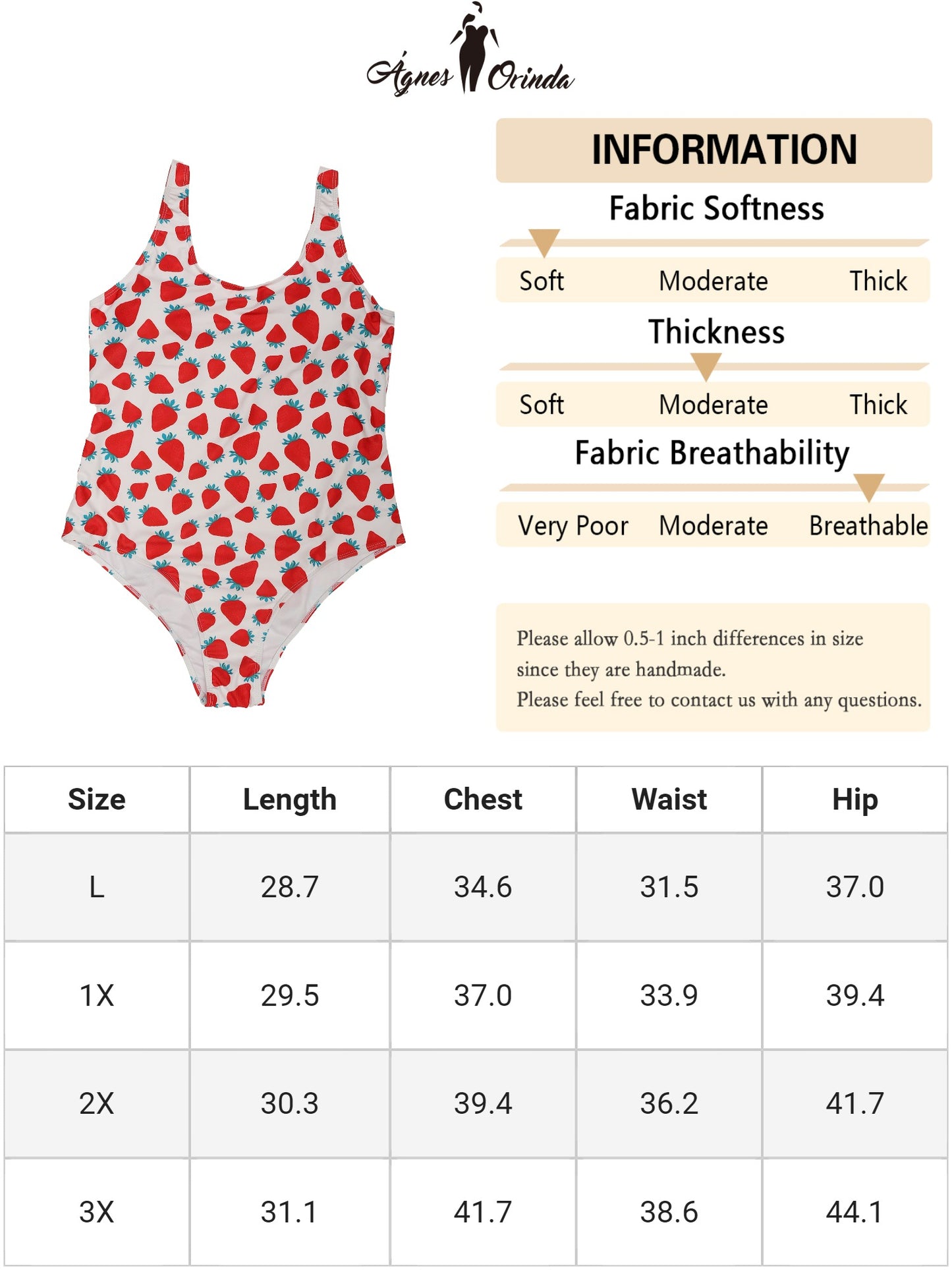 Traje de baño de talla grande para mujer, bonito traje de baño con estampado de fresas.