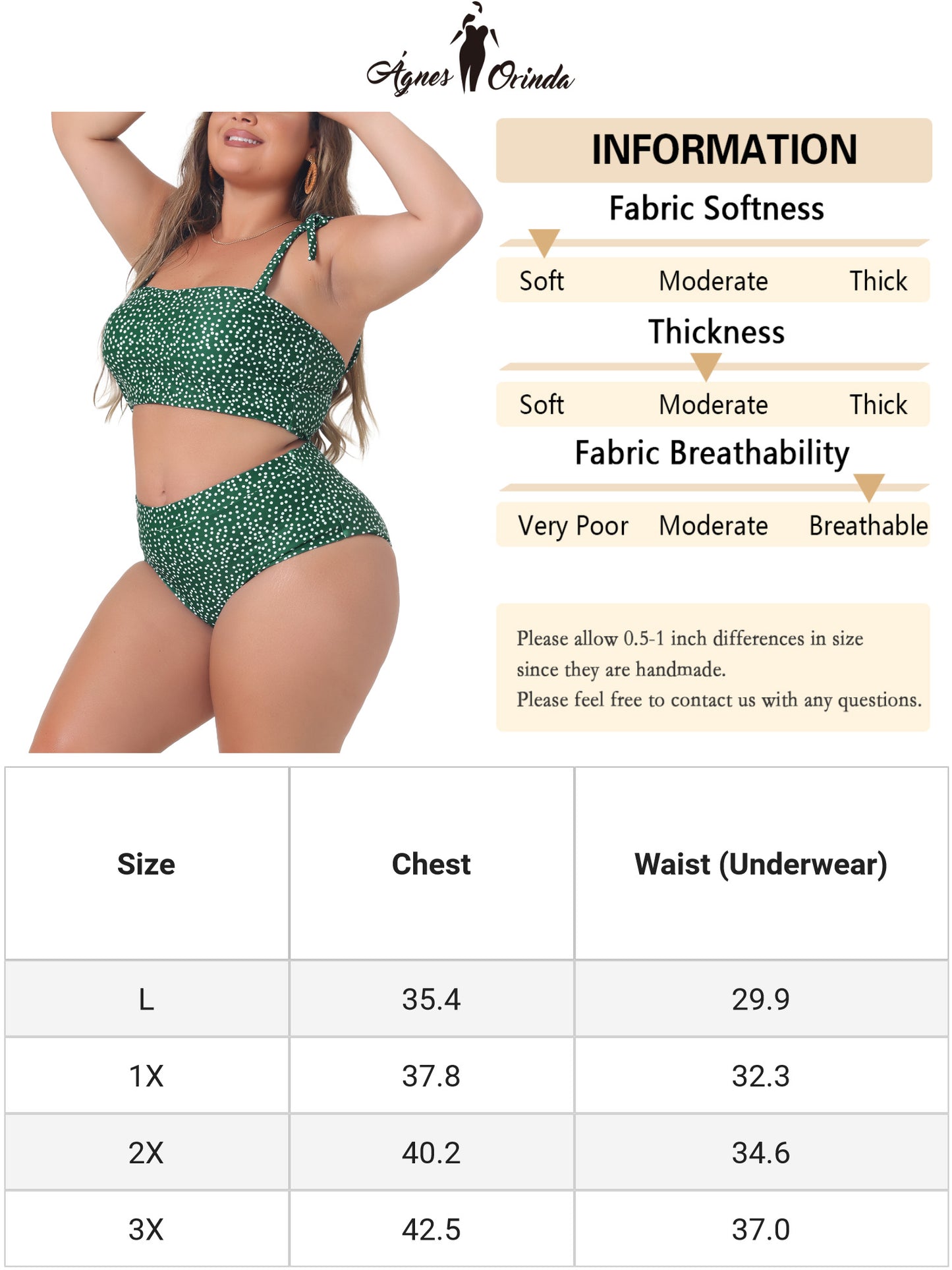 Women Plus Size Two Piece Swimsuit Polka Dots Bikini Bandeau Bathing Suits
