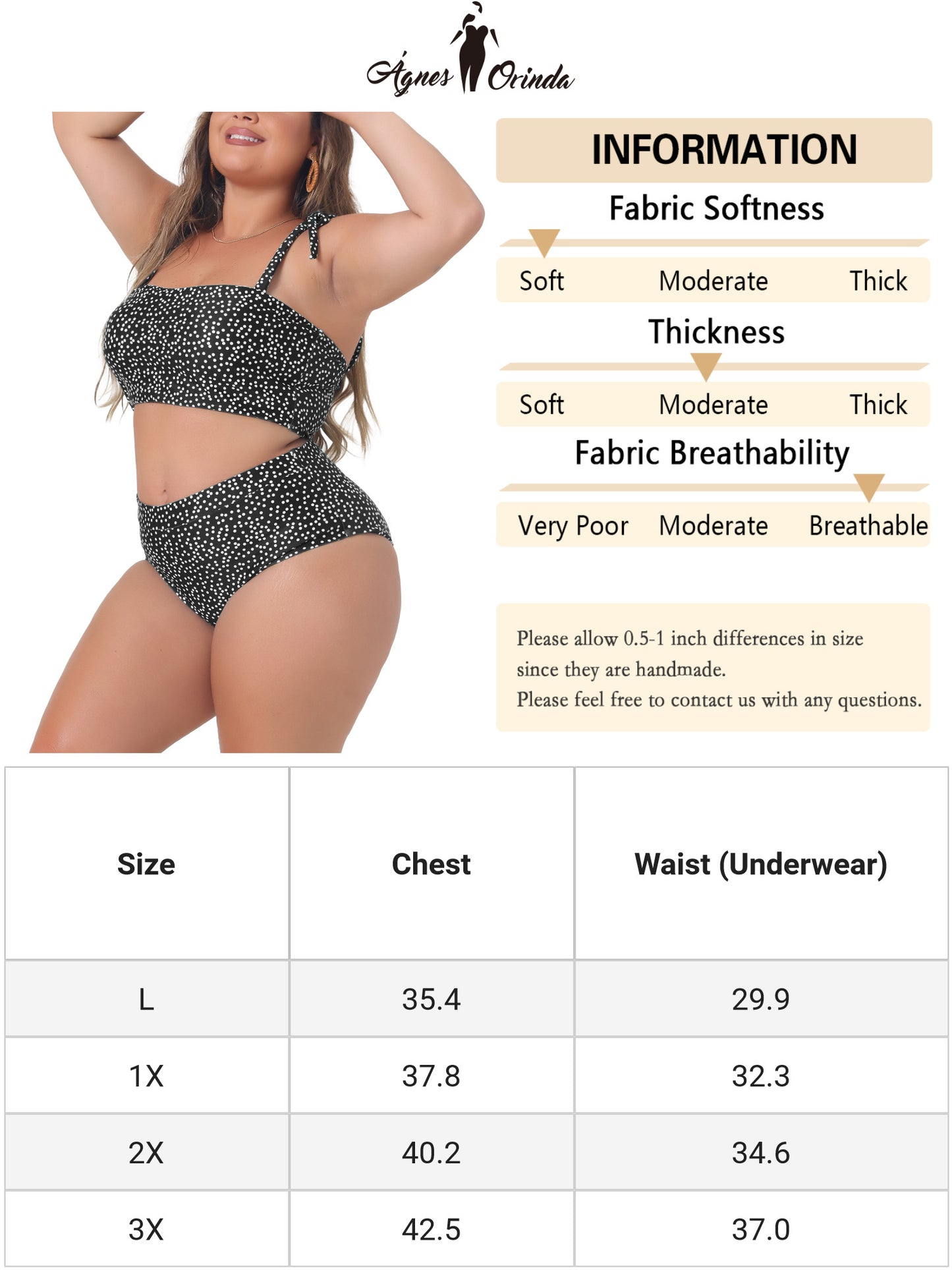 Women Plus Size Two Piece Swimsuit Polka Dots Bikini Bandeau Bathing Suits