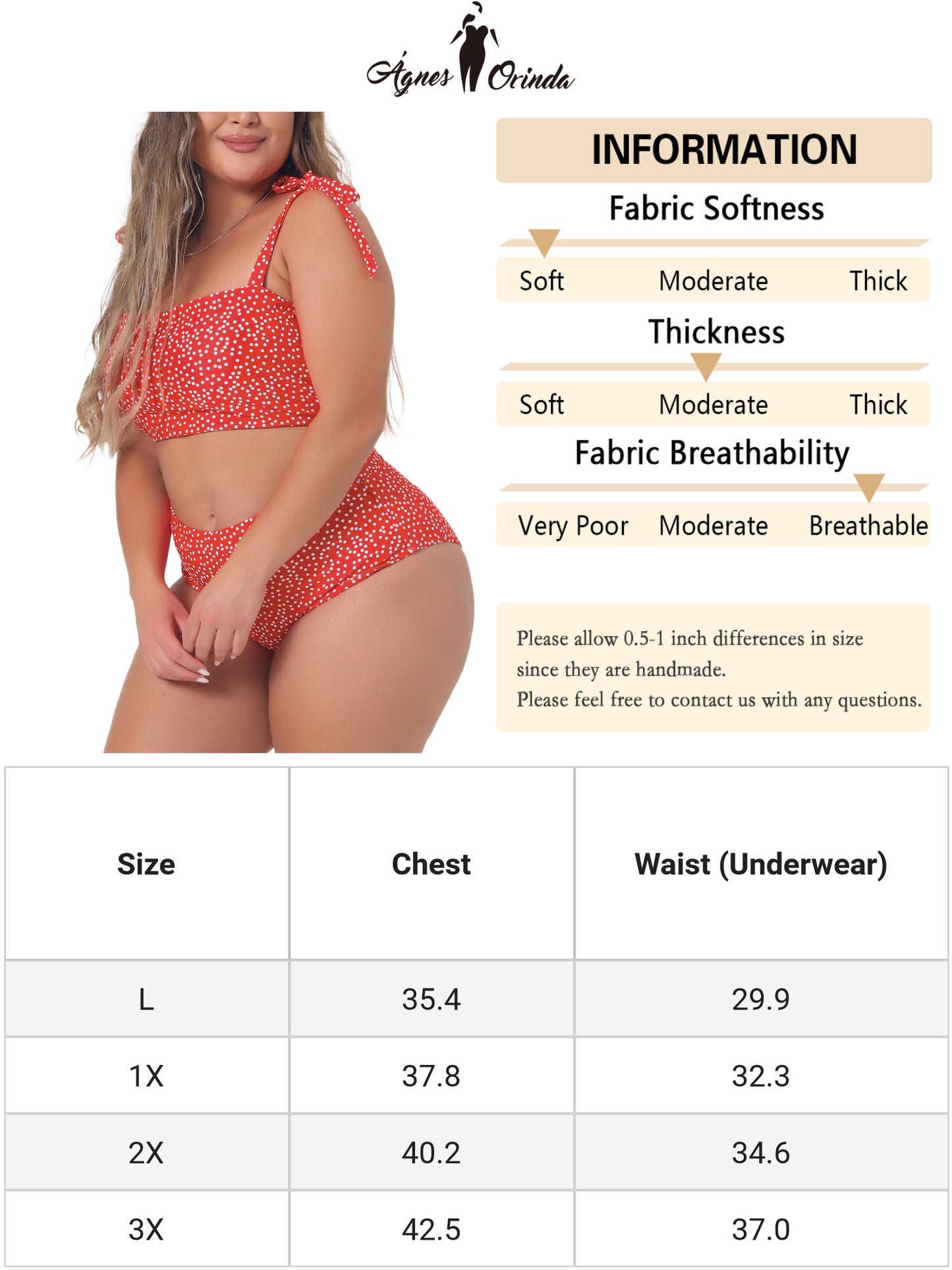 Women Plus Size Two Piece Swimsuit Polka Dots Bikini Bandeau Bathing Suits