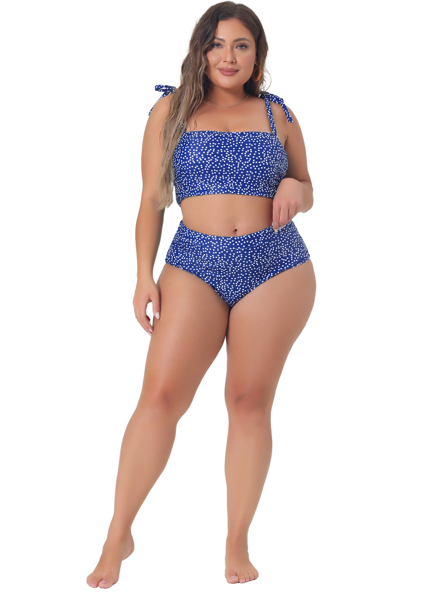 Traje de baño de dos piezas con lunares para mujer, talla grande, bikini bandeau