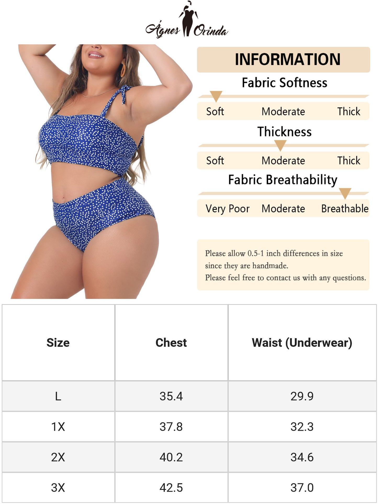Women Plus Size Two Piece Swimsuit Polka Dots Bikini Bandeau Bathing Suit