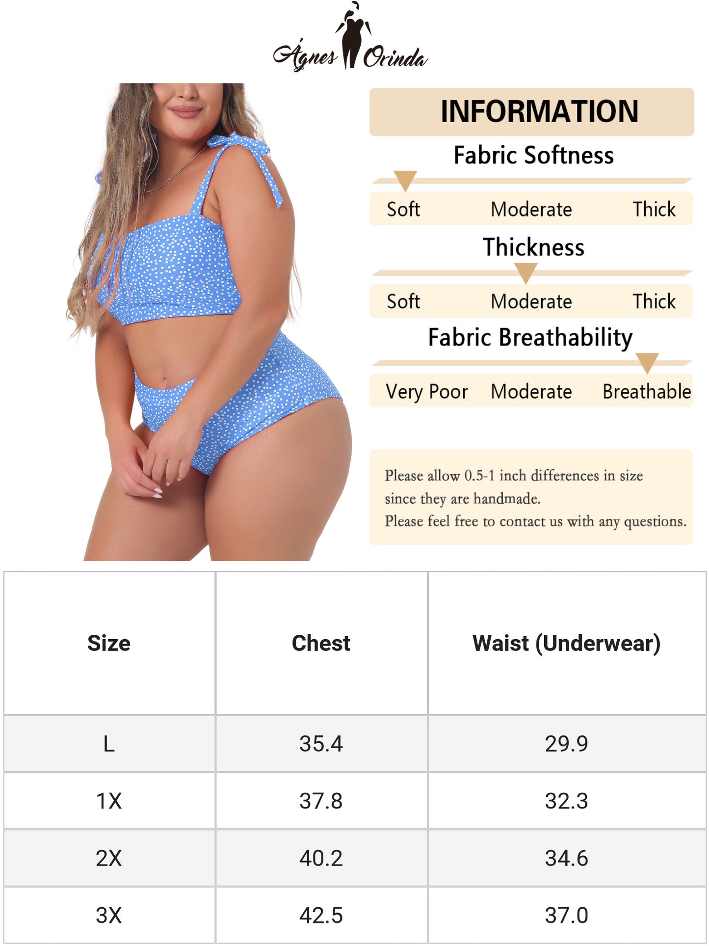 Women Plus Size Two Piece Swimsuit Polka Dots Bikini Bandeau Bathing Suits