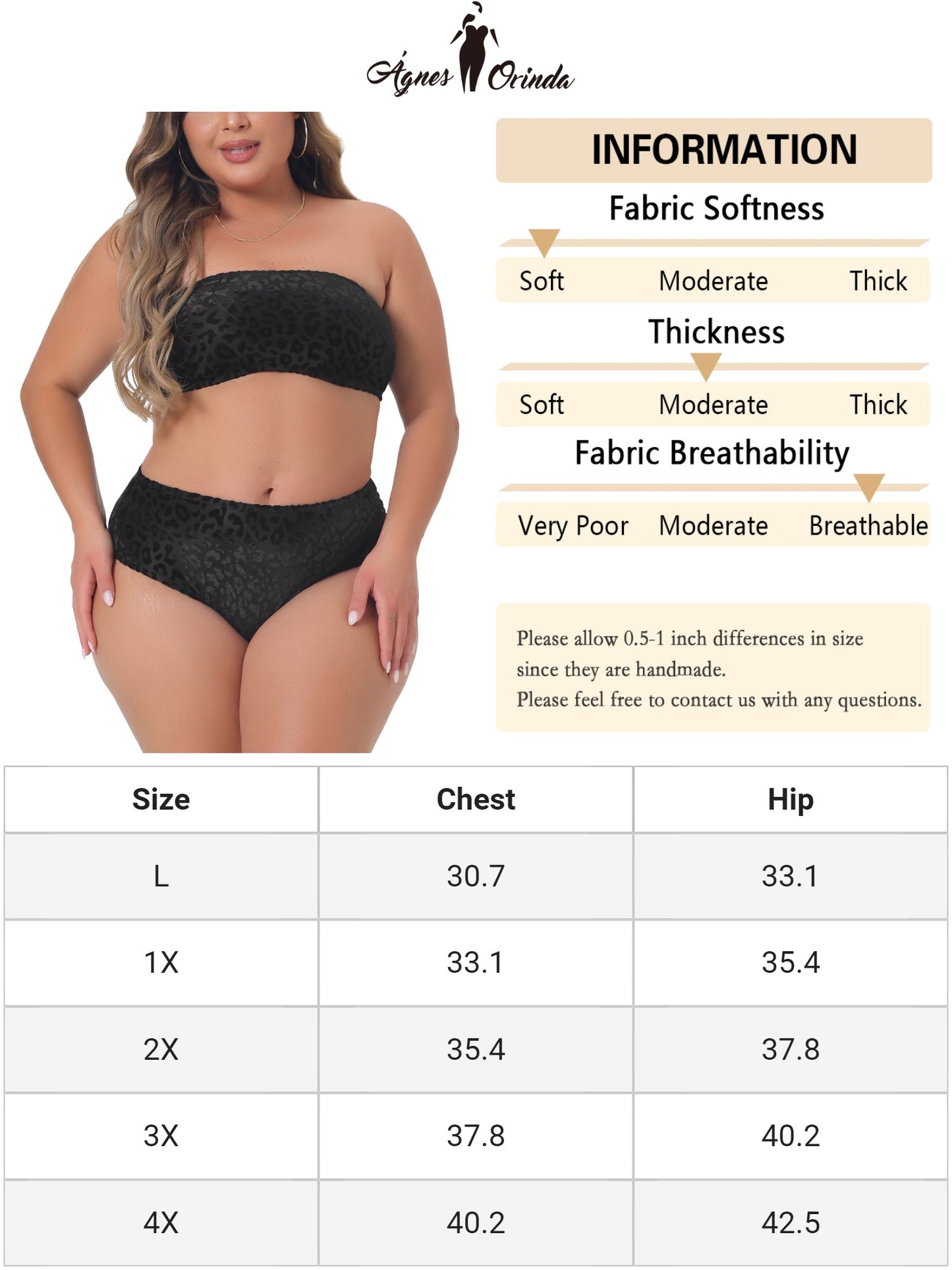 Women Plus Size 2 Piece Bandeau Bikini Velvet Leopard Swimsuit High Waisted Bathing Suit
