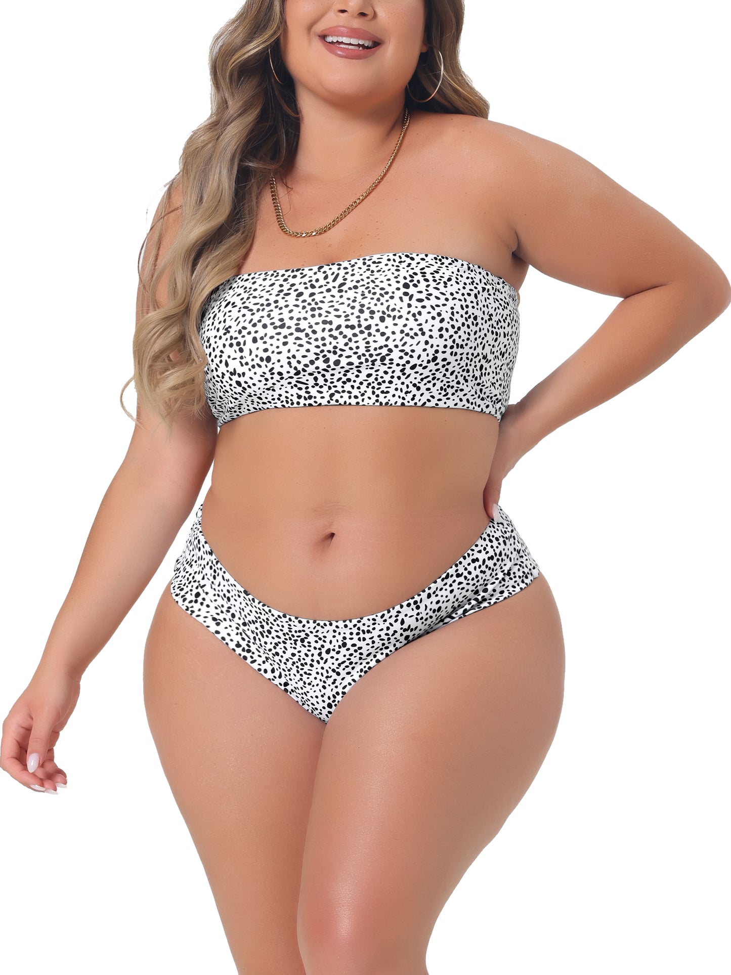 Women Plus Size Bikini 2 Pieces Bandeau Bikini Swimsuits Off Shoulder High Waist Bathing Suit