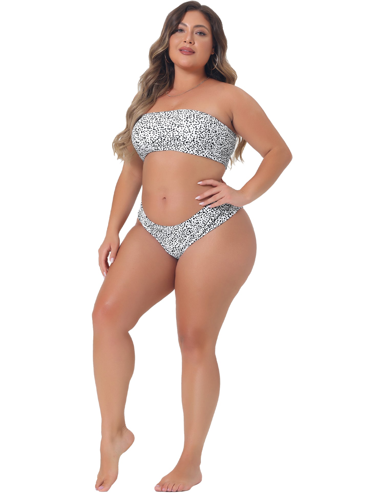 Women Plus Size Bikini 2 Pieces Bandeau Bikini Swimsuits Off Shoulder High Waist Bathing Suit