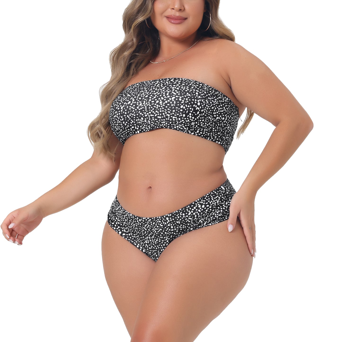 Women Plus Size Bikini 2 Pieces Bandeau Bikini Swimsuits Off Shoulder High Waist Bathing Suit