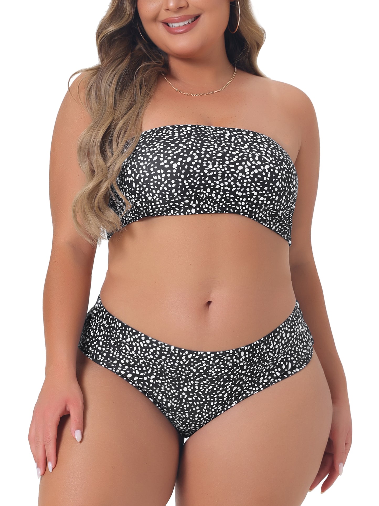 Women Plus Size Bikini 2 Pieces Bandeau Bikini Swimsuits Off Shoulder High Waist Bathing Suit