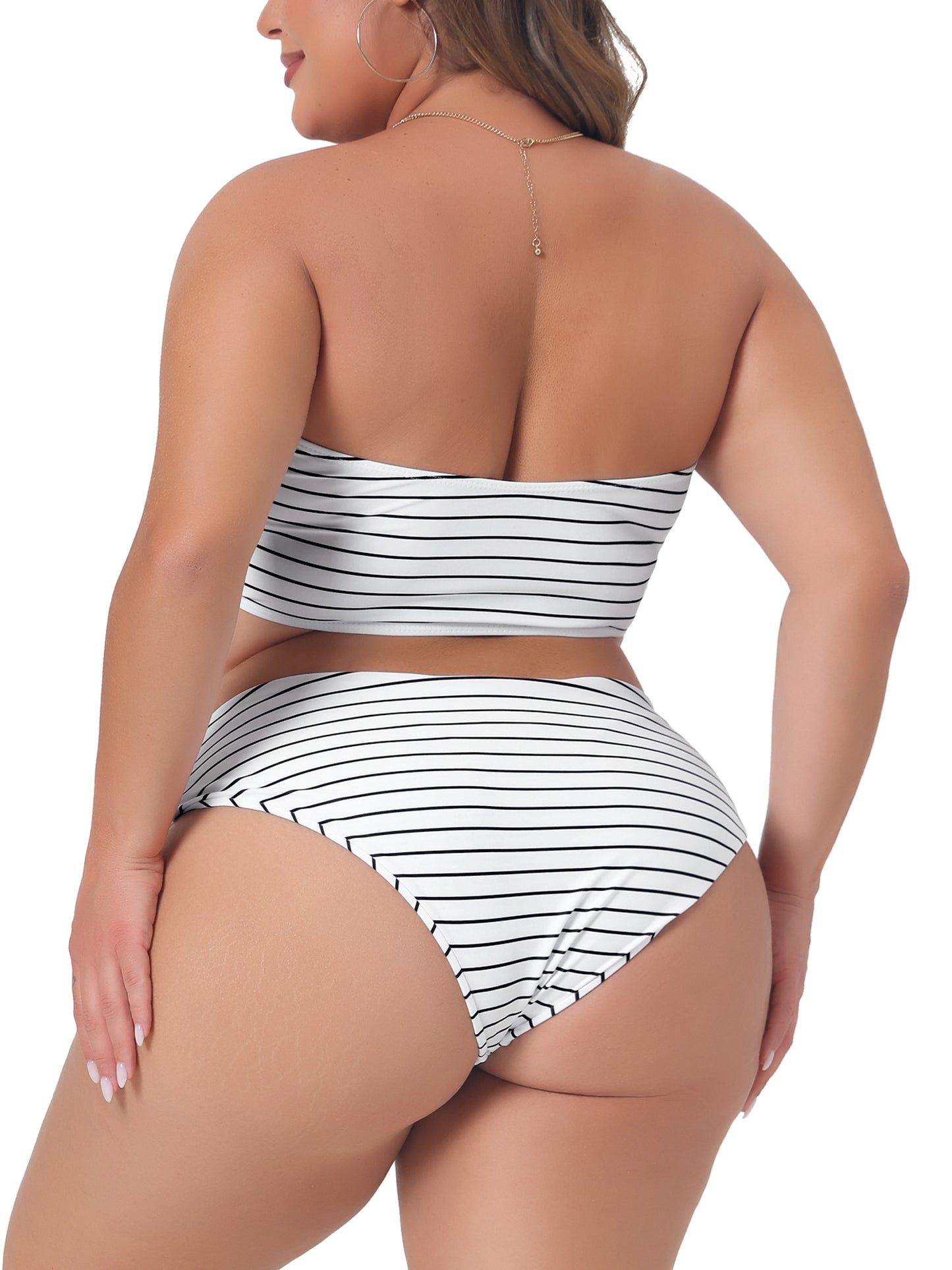 Traje de baño de dos piezas con estampado de bandeau y hombros descubiertos para mujer, talla grande, cintura alta