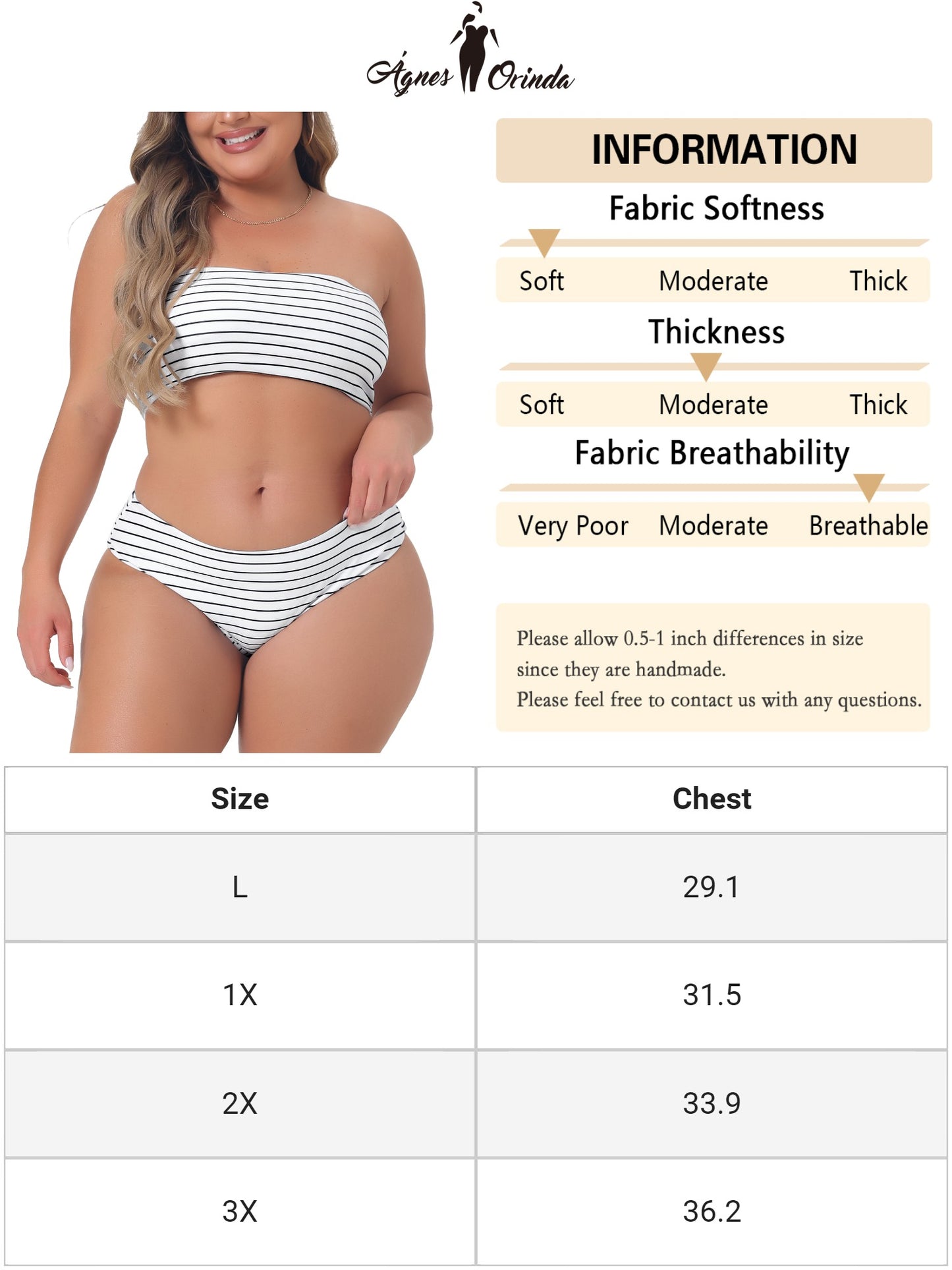 Traje de baño de dos piezas con estampado de bandeau y hombros descubiertos para mujer, talla grande, cintura alta
