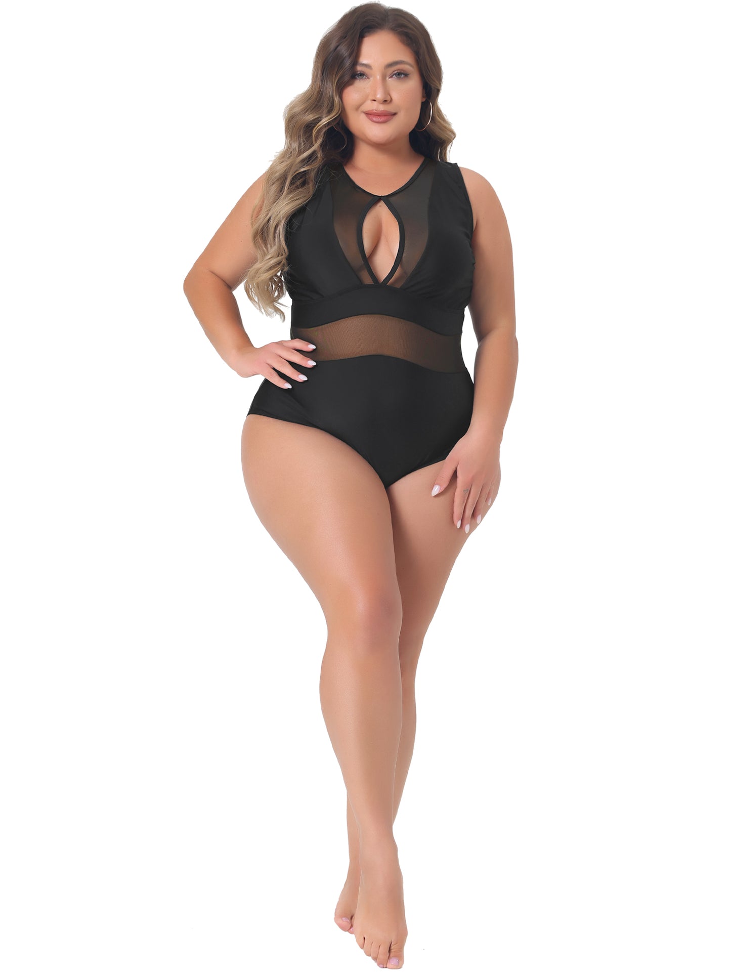Traje de baño de talla grande para mujer, traje de baño sexy de malla con espalda abierta y lazo.