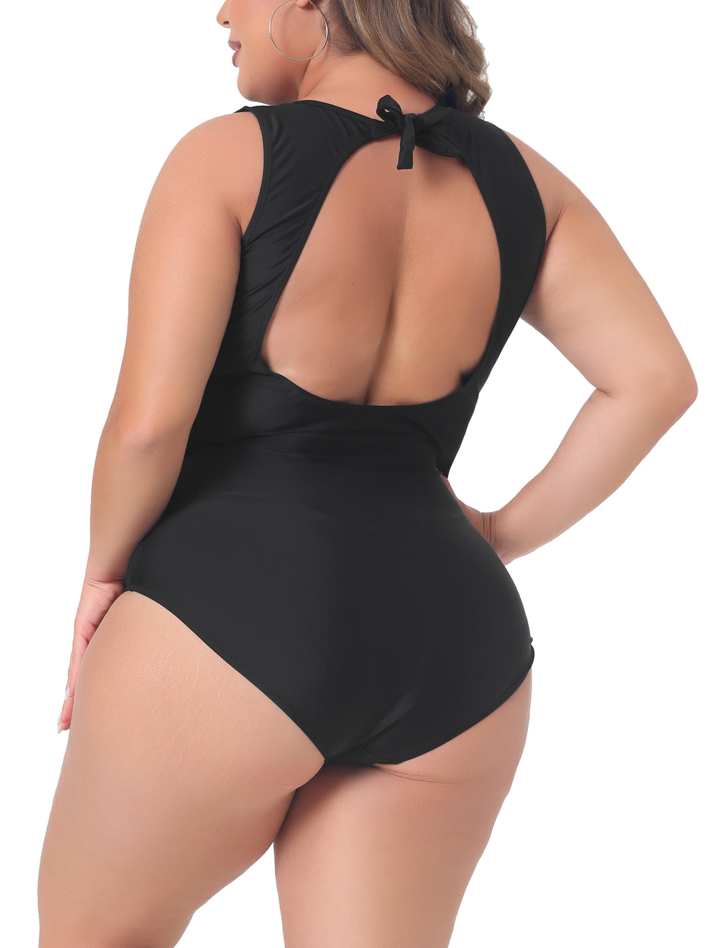 Traje de baño de talla grande para mujer, traje de baño sexy de malla con espalda abierta y lazo.