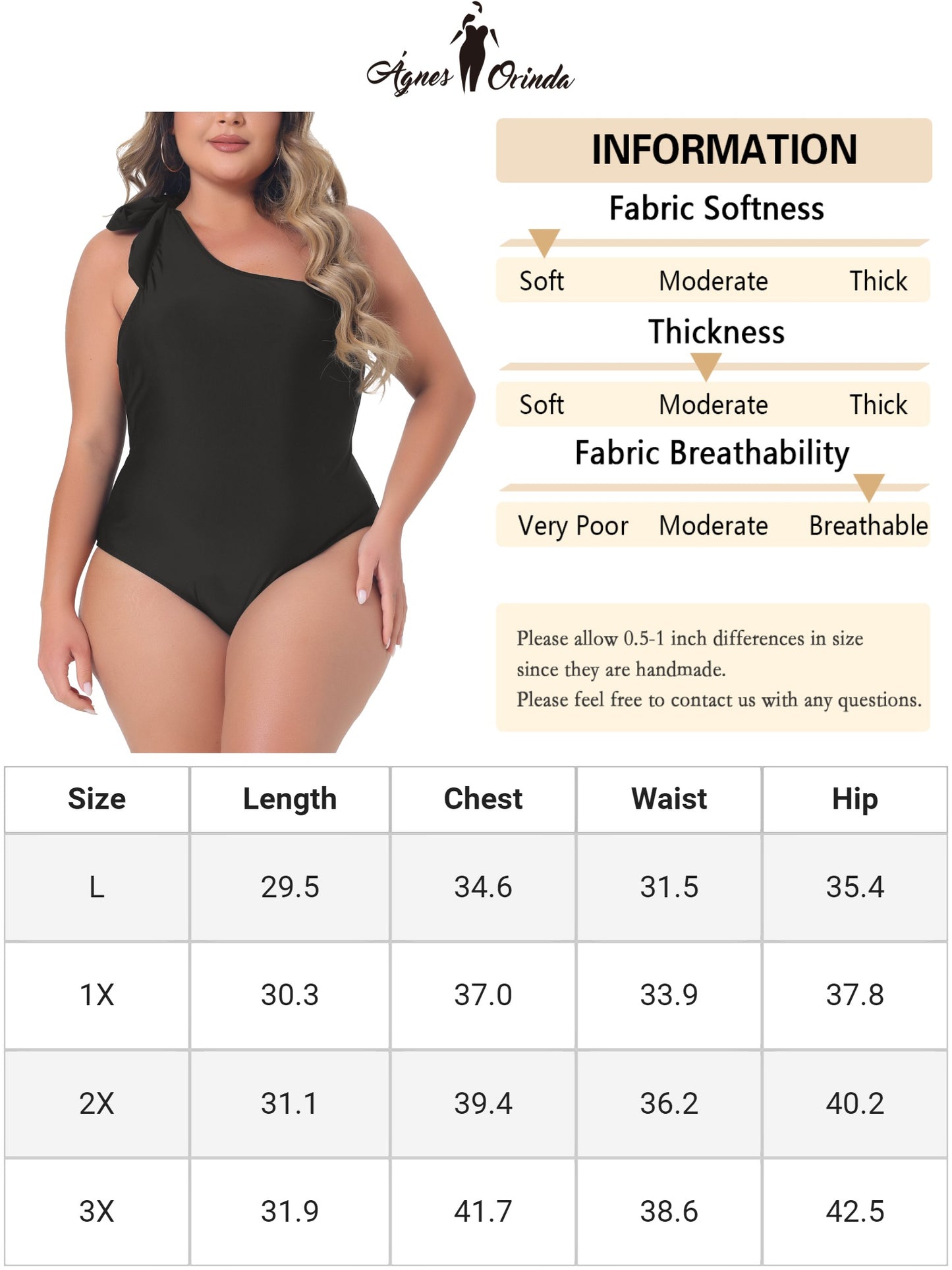Women Plus Size Swimsuit One Shoulder Knot Bathing Suit Swimwear