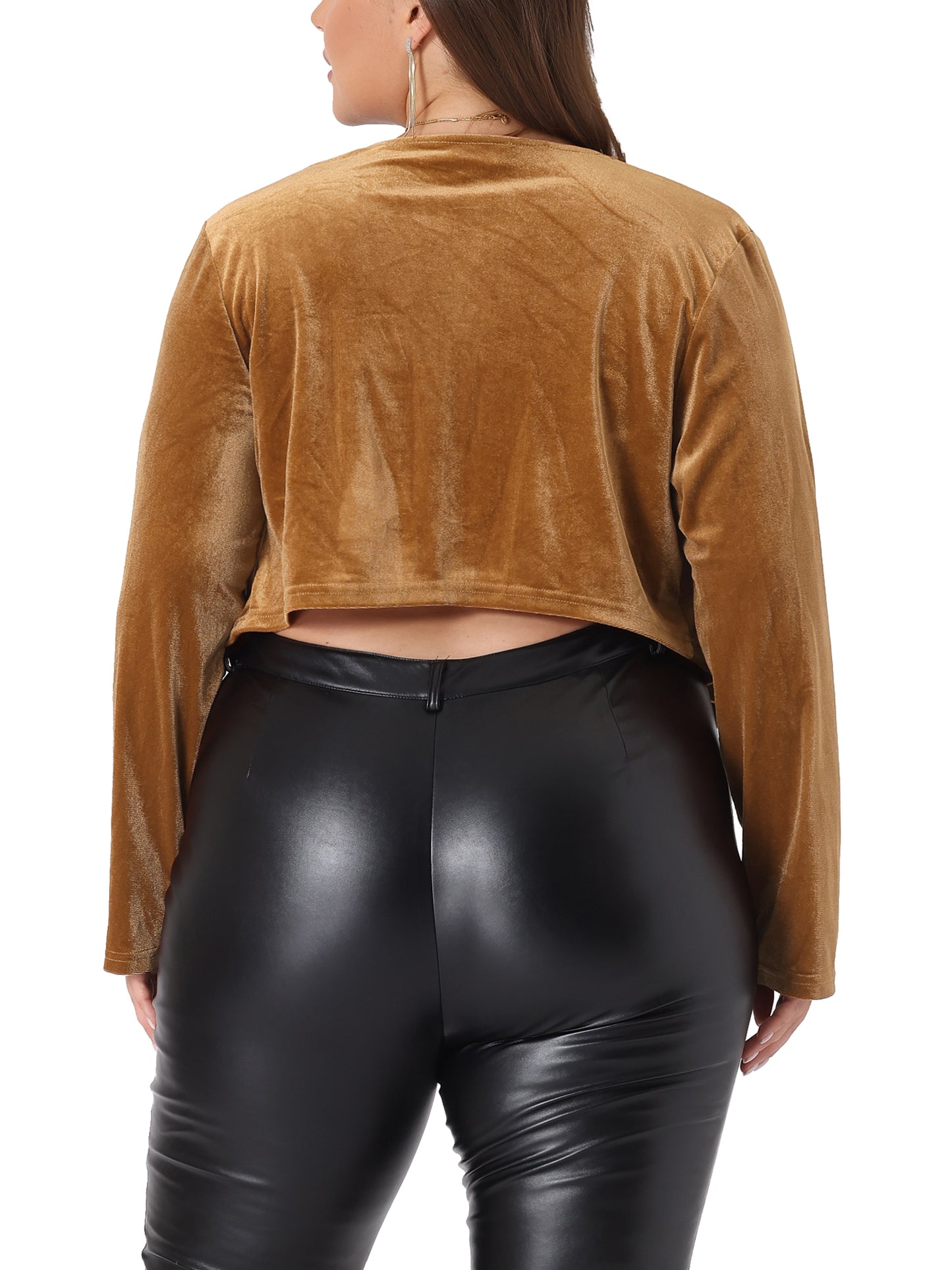 Women Plus Size Velvet Cardigan Open Front Long Sleeve Cropped Jacket