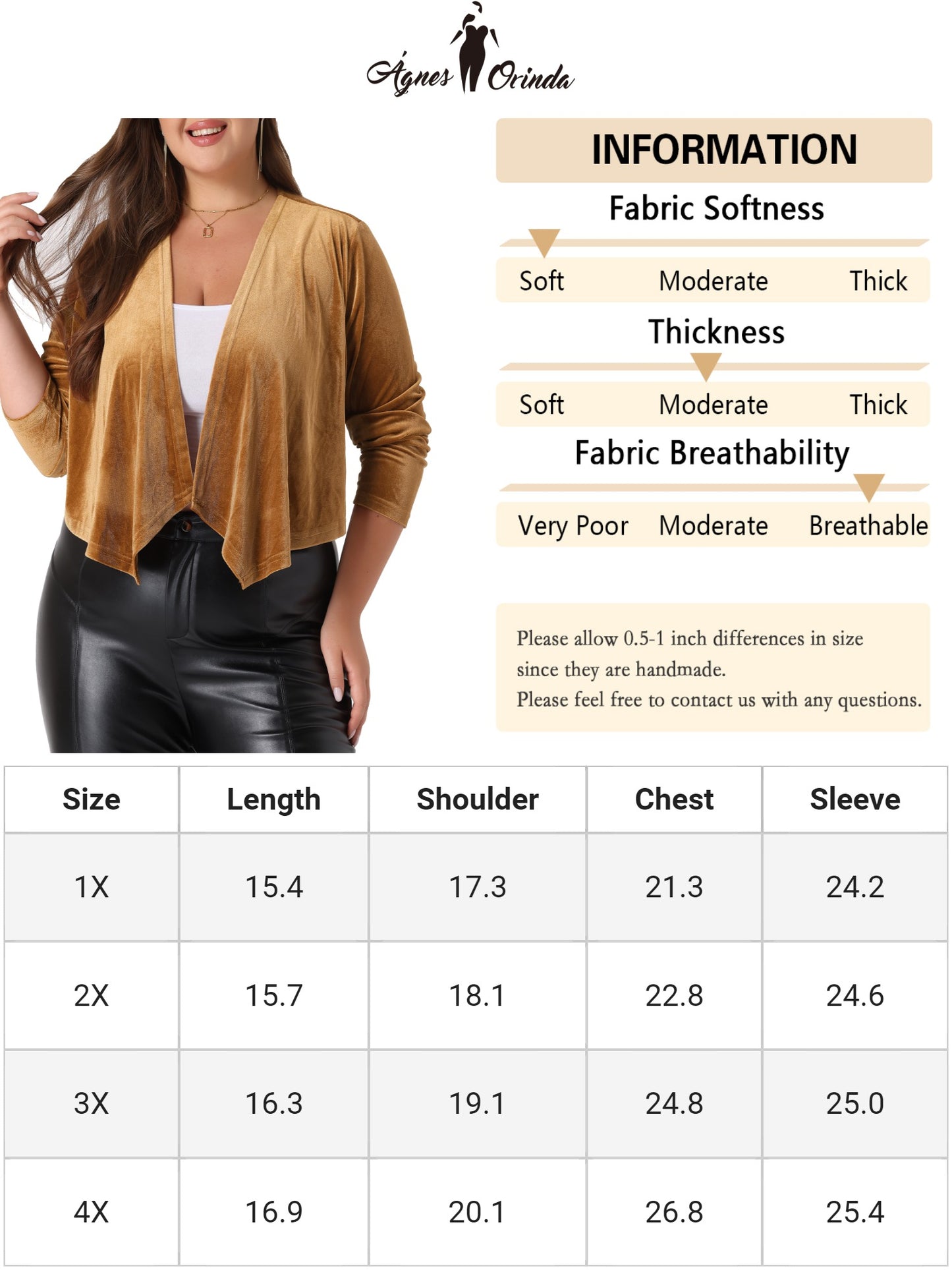 Women Plus Size Velvet Cardigan Open Front Long Sleeve Cropped Jacket