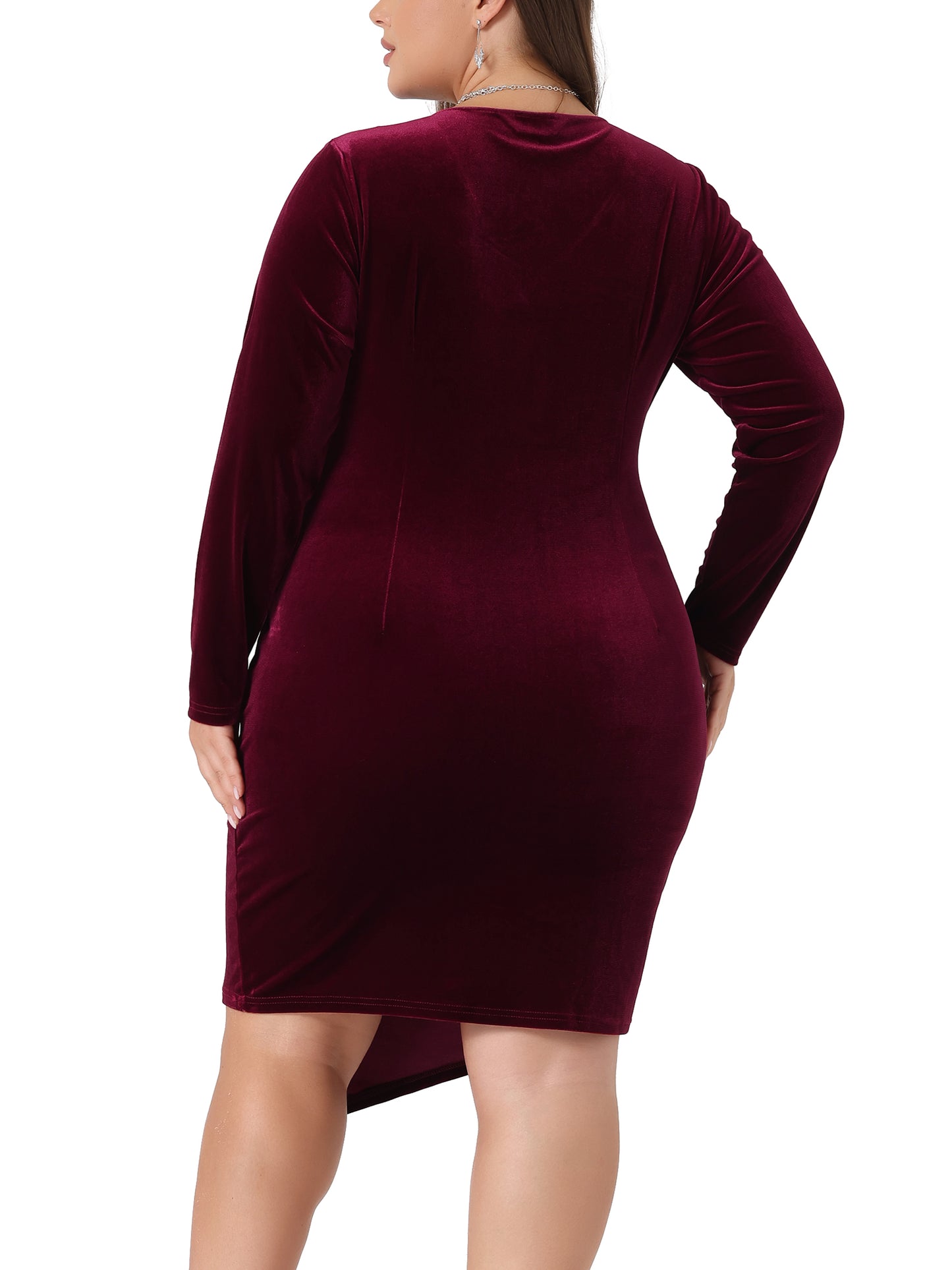 Women Plus Size Dresses Long Sleeve Velvet Bodycon Wrap V Neck Ruched Sexy Party Cocktail Dress