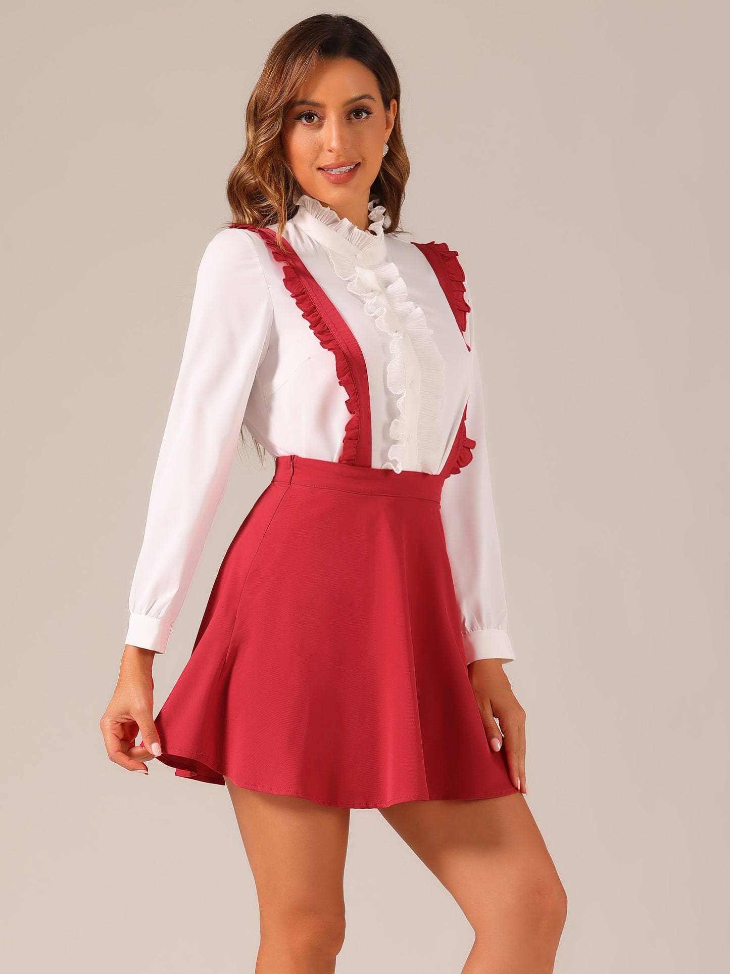 Mono con volantes para mujer, tirantes ajustables, corte A, minifalda con tirantes