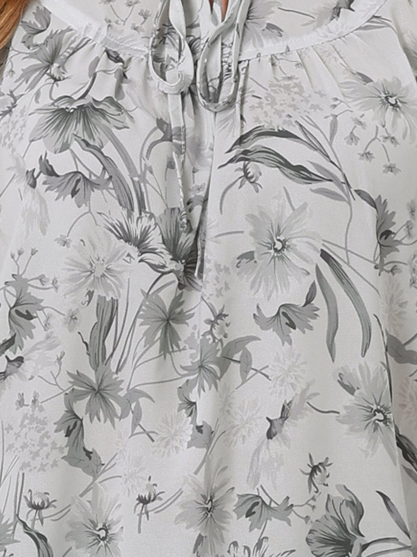 Women's Tie Neck 3/4 Sleeve Floral Blouse Bow Top
