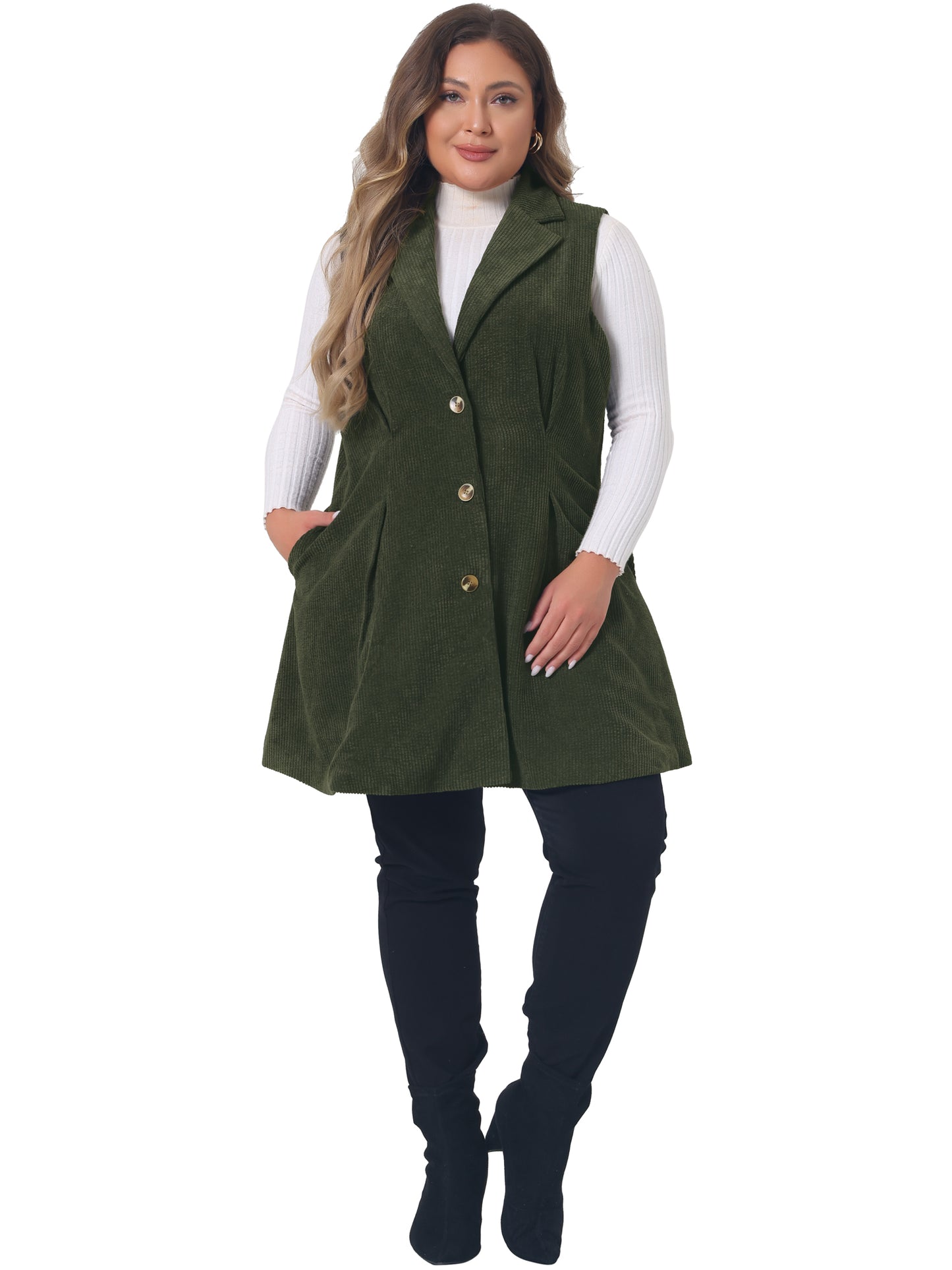 Women Plus Size Corduroy Vests Lightweight Single Breasted Casual Sleeveless Vest Jacket