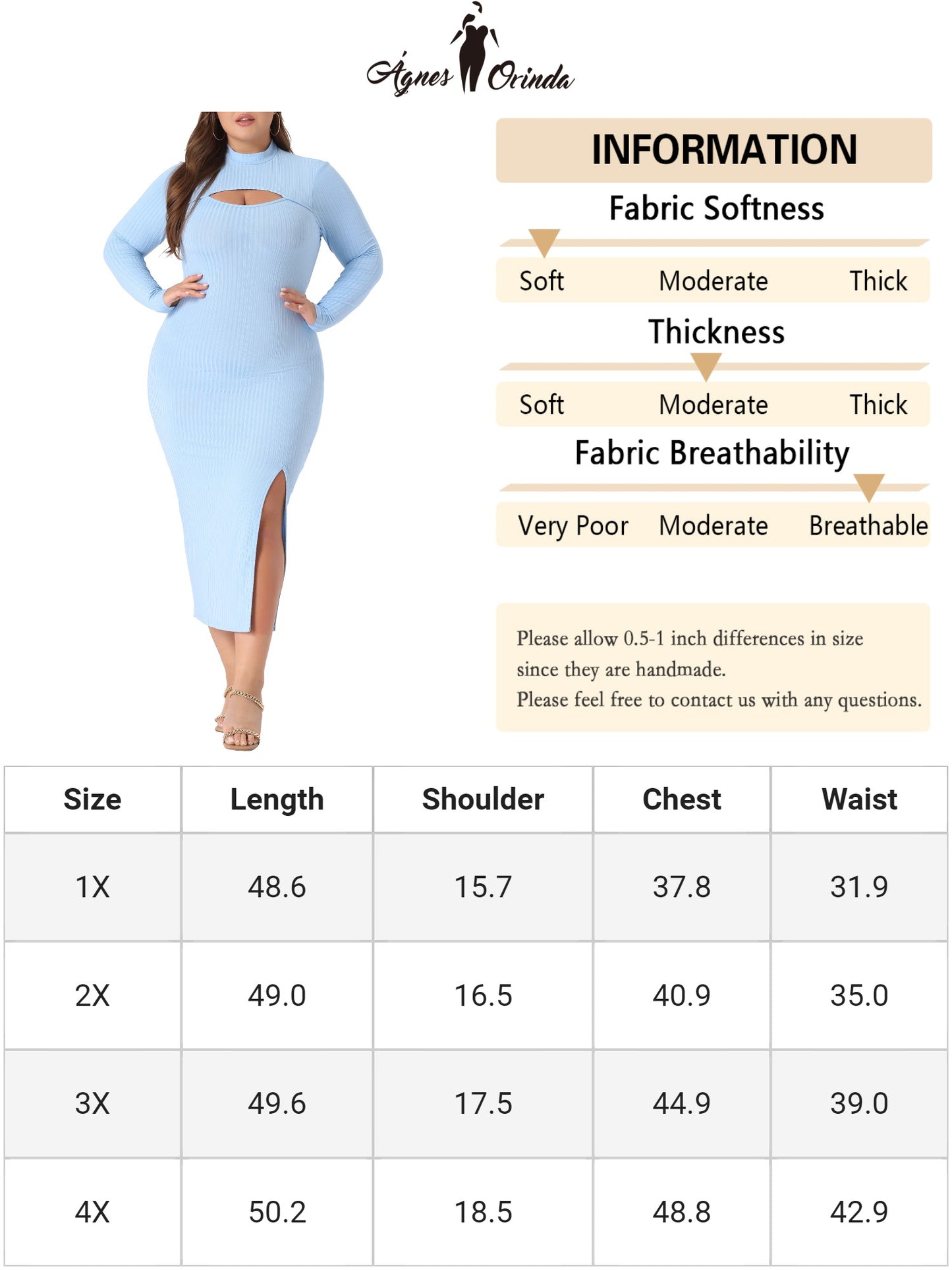 Women Plus Size Dresses Round Neck Cut Out Front Knee Slim Split Hem Bodycon Dress