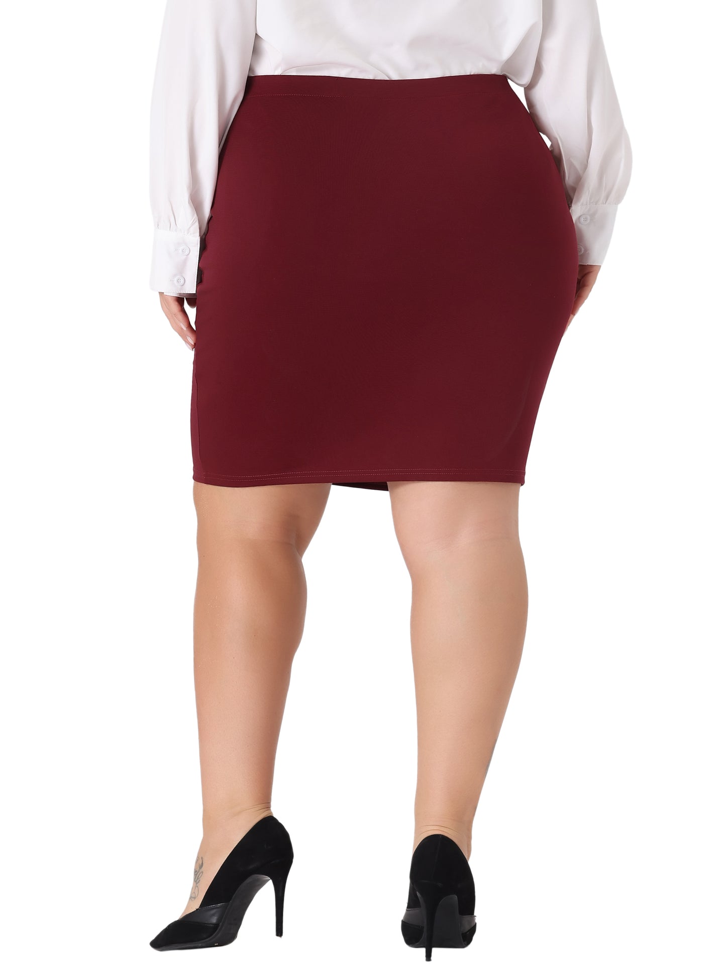 Women Plus Size Skirt High Waist Stretch Office Work Bodycon Pencil Skirt
