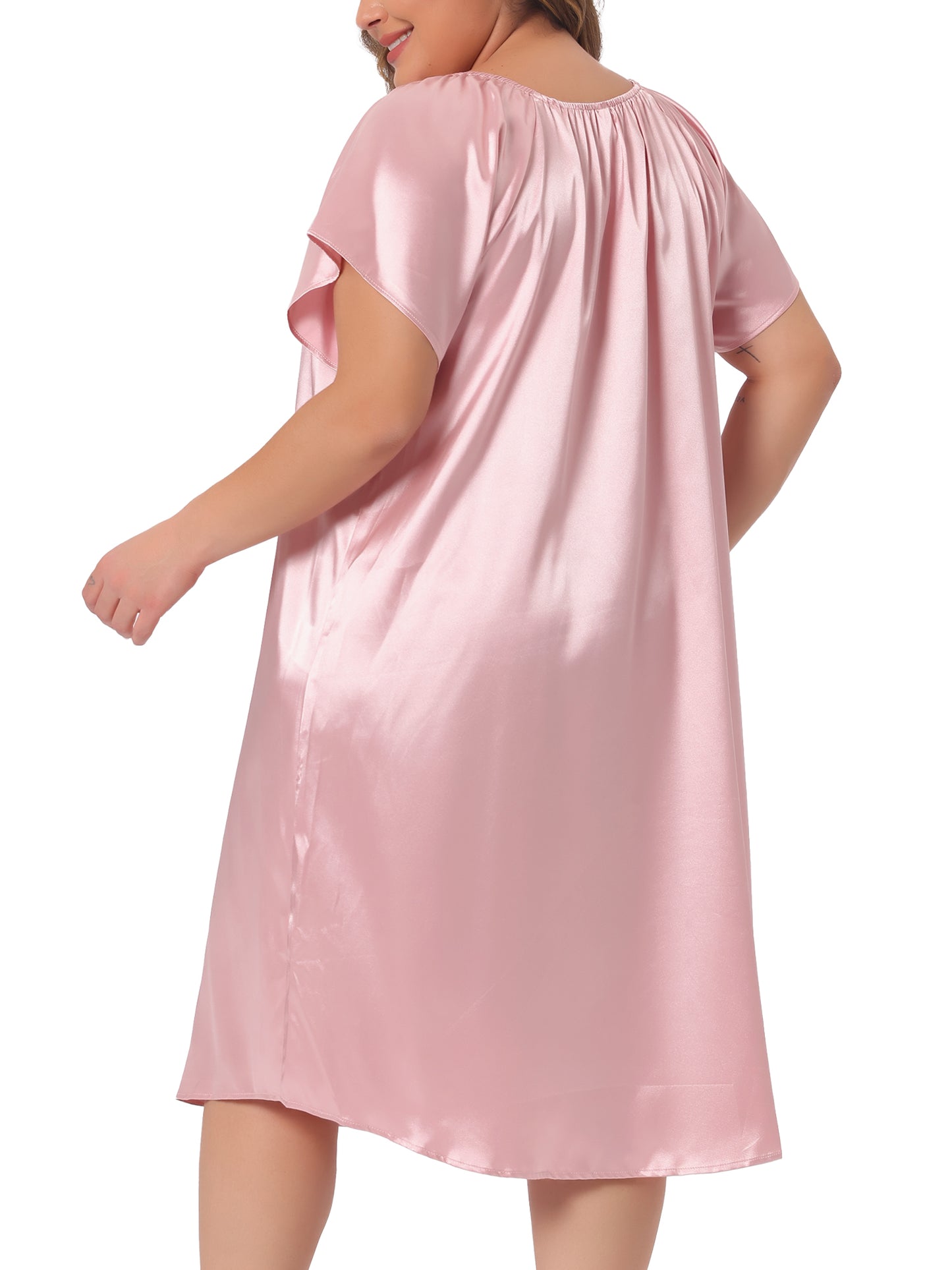 Women Plus Size Satin Silk Nightgown Pleated Loose Sleepwear Sleep Dress