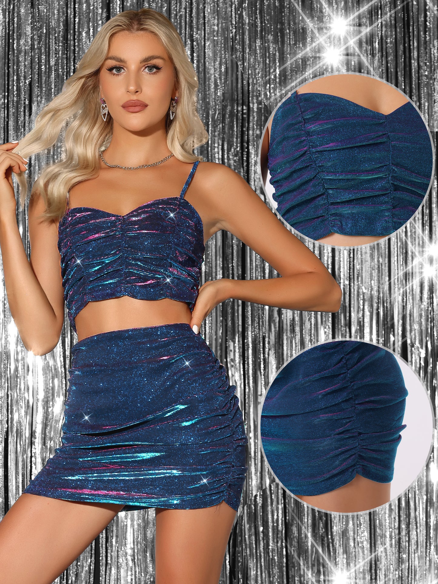 Women's 2 Piece Sexy Night Out Cami Club Short Bodycon Ruched Skirt