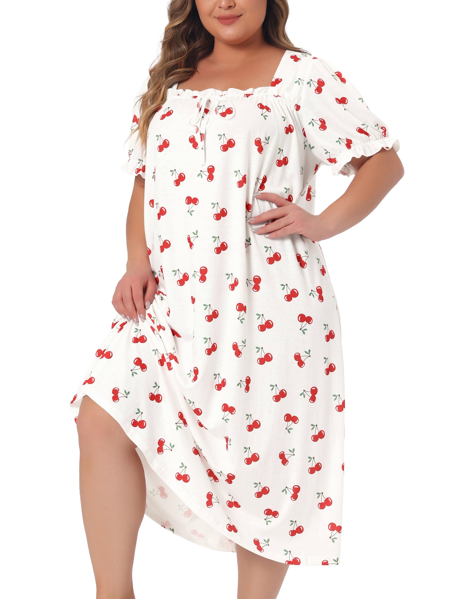 Women Plus Size Nightgowns Cute Cherry Sleepshirts Ruffle Nightdress Loungewear