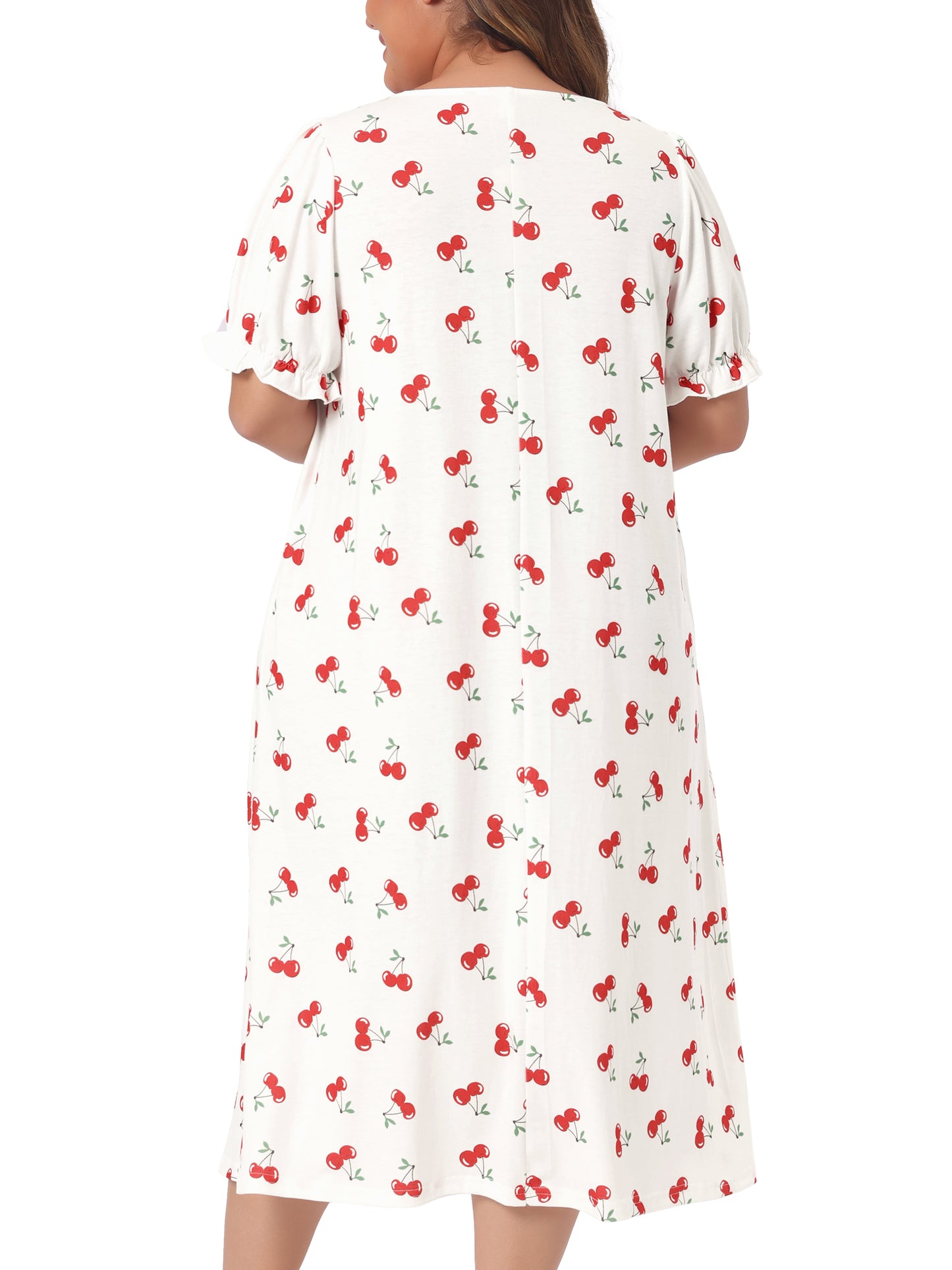 Women Plus Size Nightgowns Cute Cherry Sleepshirts Ruffle Nightdress Loungewear