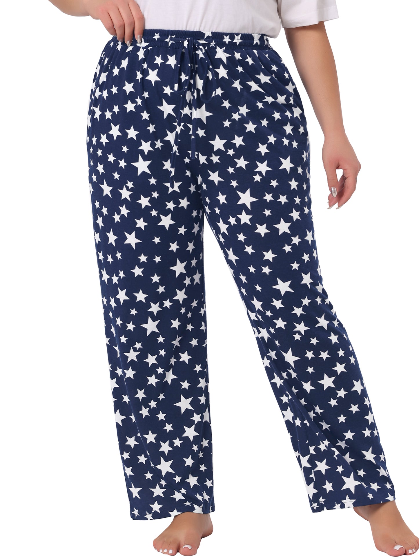 Pantalón de pijama de talla grande para mujer, con estampado de estrellas y bolsillo