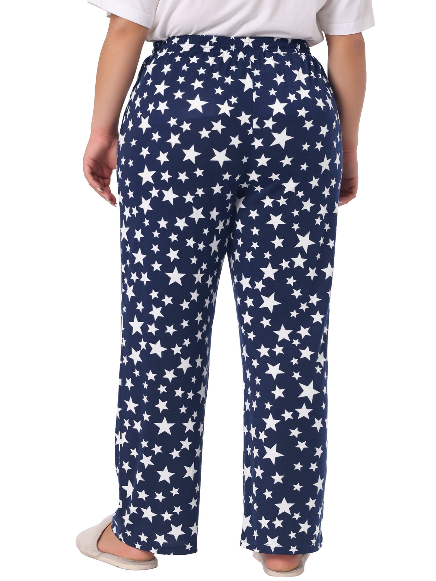 Pantalón de pijama de talla grande para mujer, con estampado de estrellas y bolsillo
