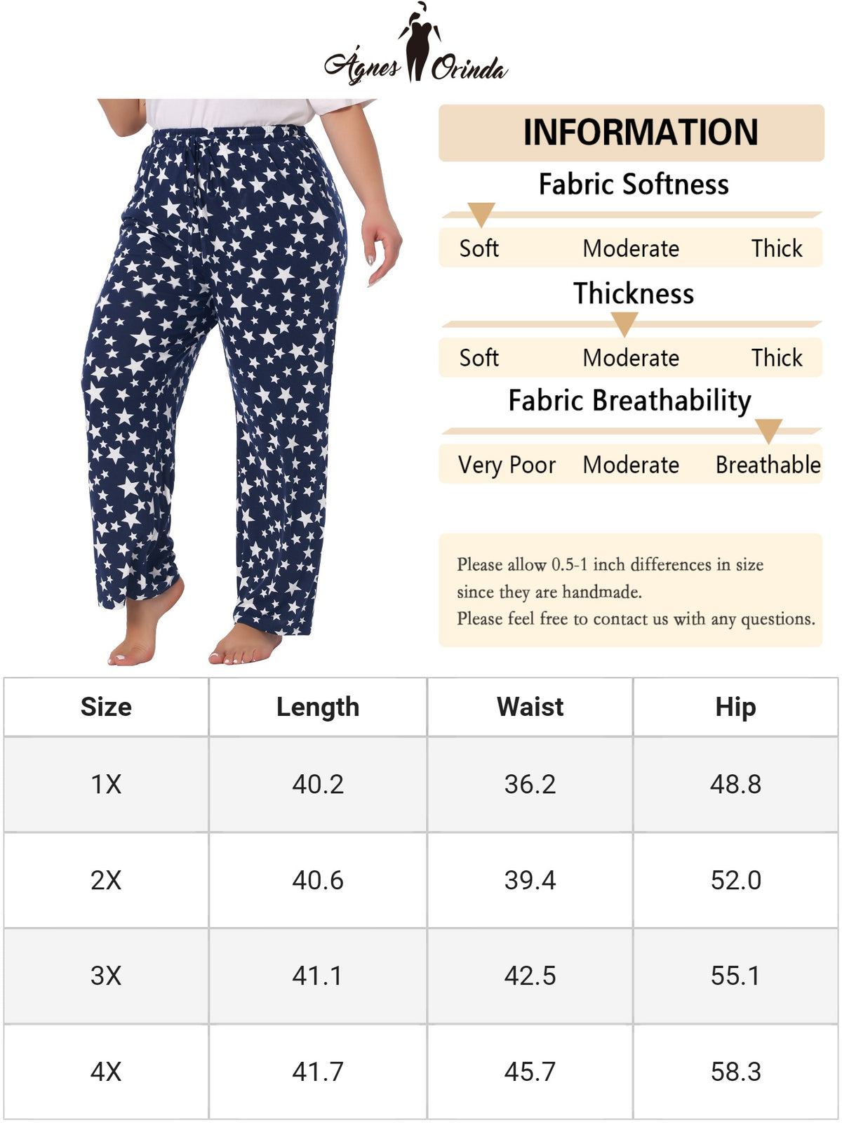 Women Plus Size Pajama Pant Star Print Nightwear with Pocket Lounge Pants
