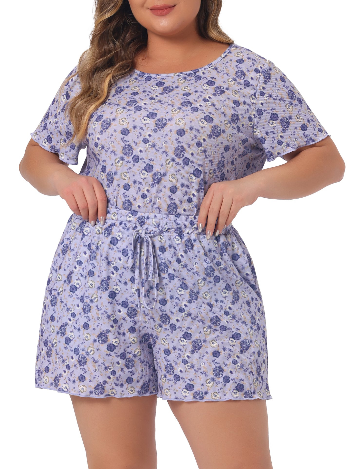 Women's Plus Size Short Sleeve Summer Casual 2 Piece Pajama Sets Loungewear Sleepwear Pajamas with Pocket