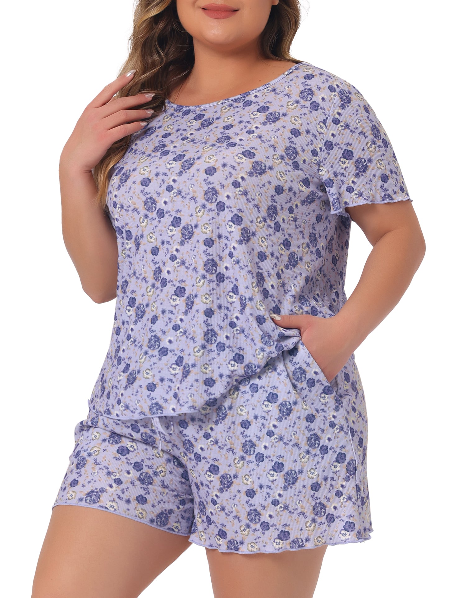 Women's Plus Size Short Sleeve Summer Casual 2 Piece Pajama Sets Loungewear Sleepwear Pajamas with Pocket