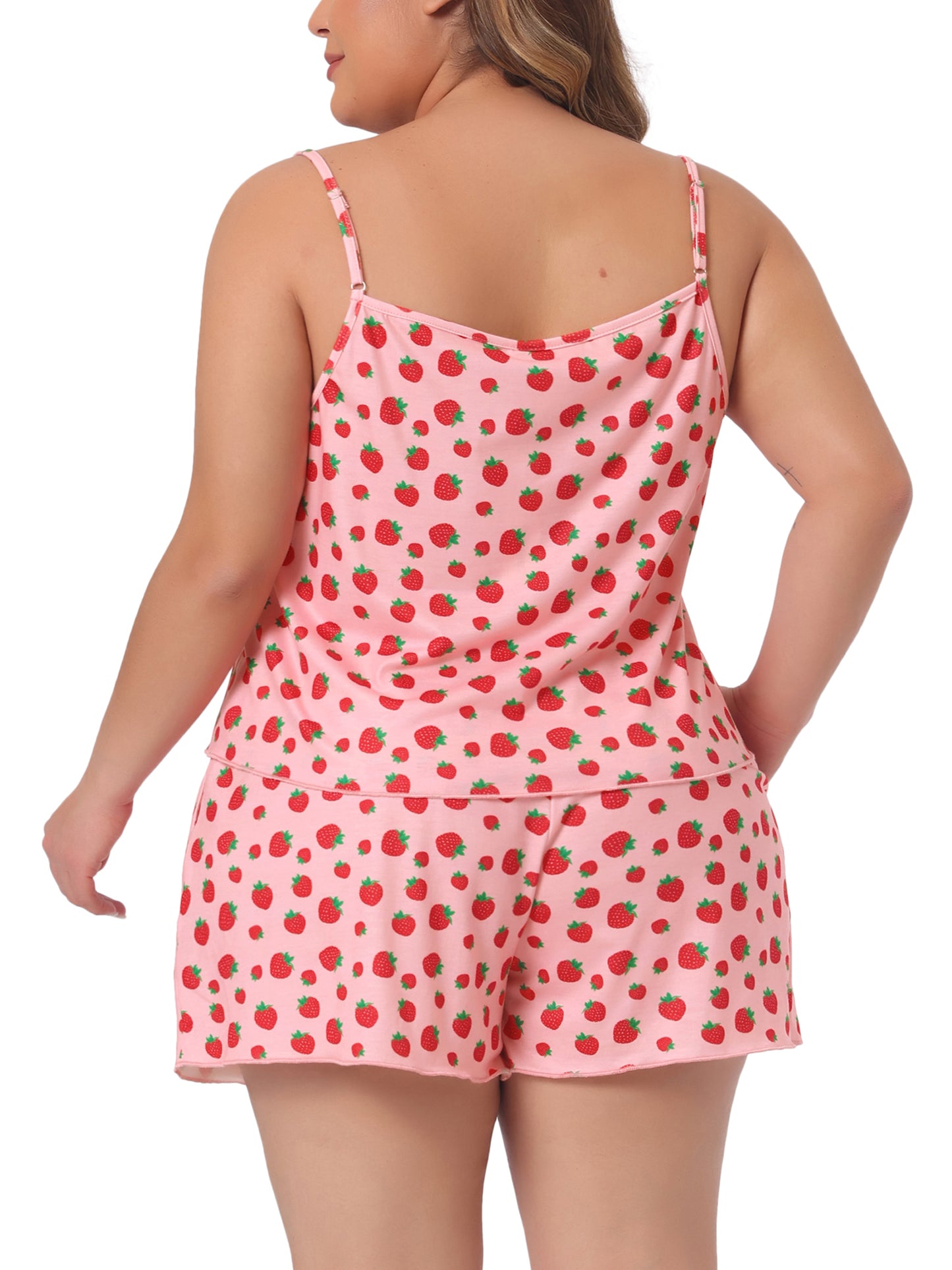 Women Plus Size Pajamas Strawberry Pattern Sleepwear Cami Shorts Set Cute Nightgown