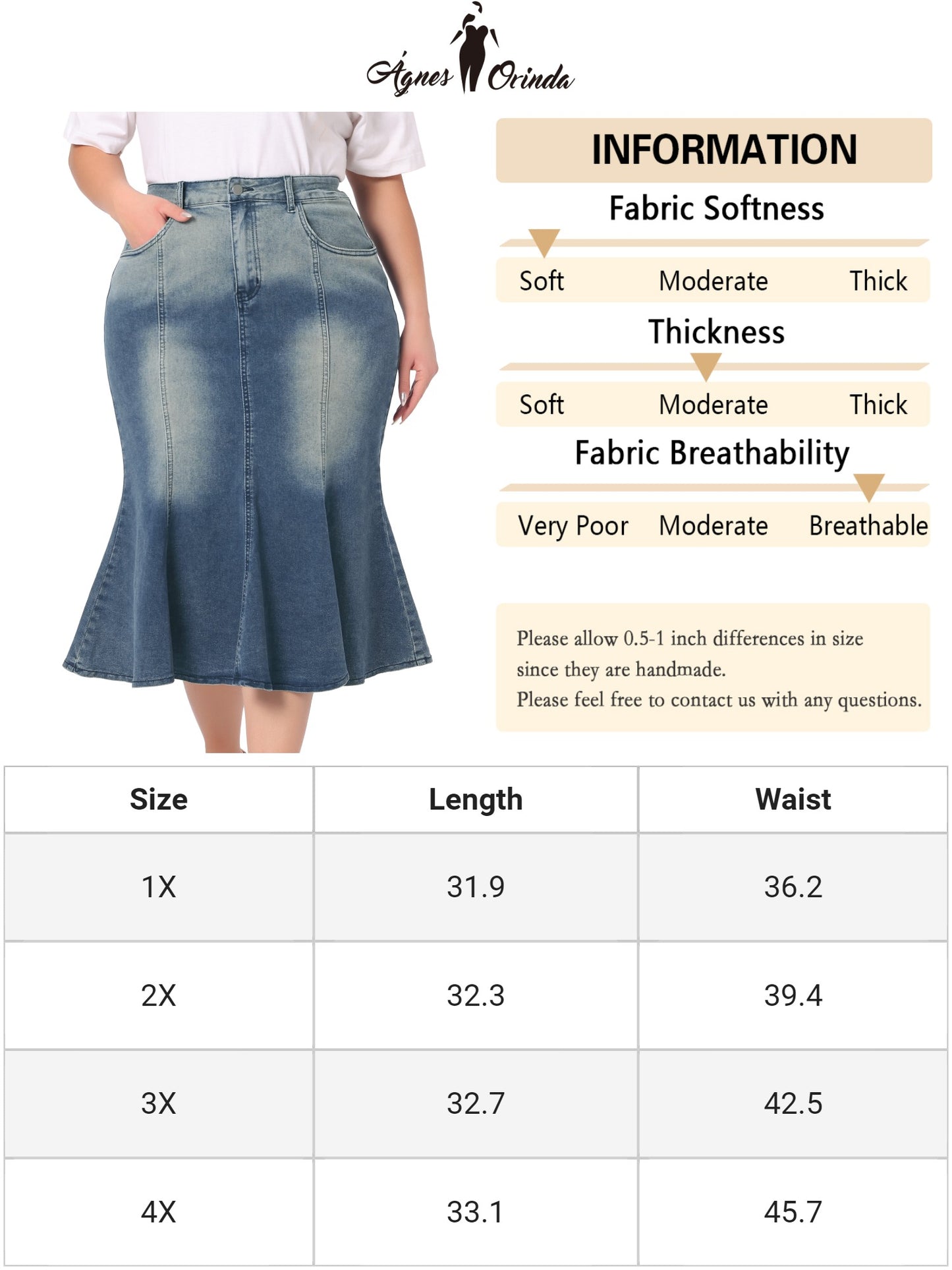 Women Plus Size Denim Skirts Fishtail Bodycon Elegant High Waist Mermaid Denim Midi Jean Skirt