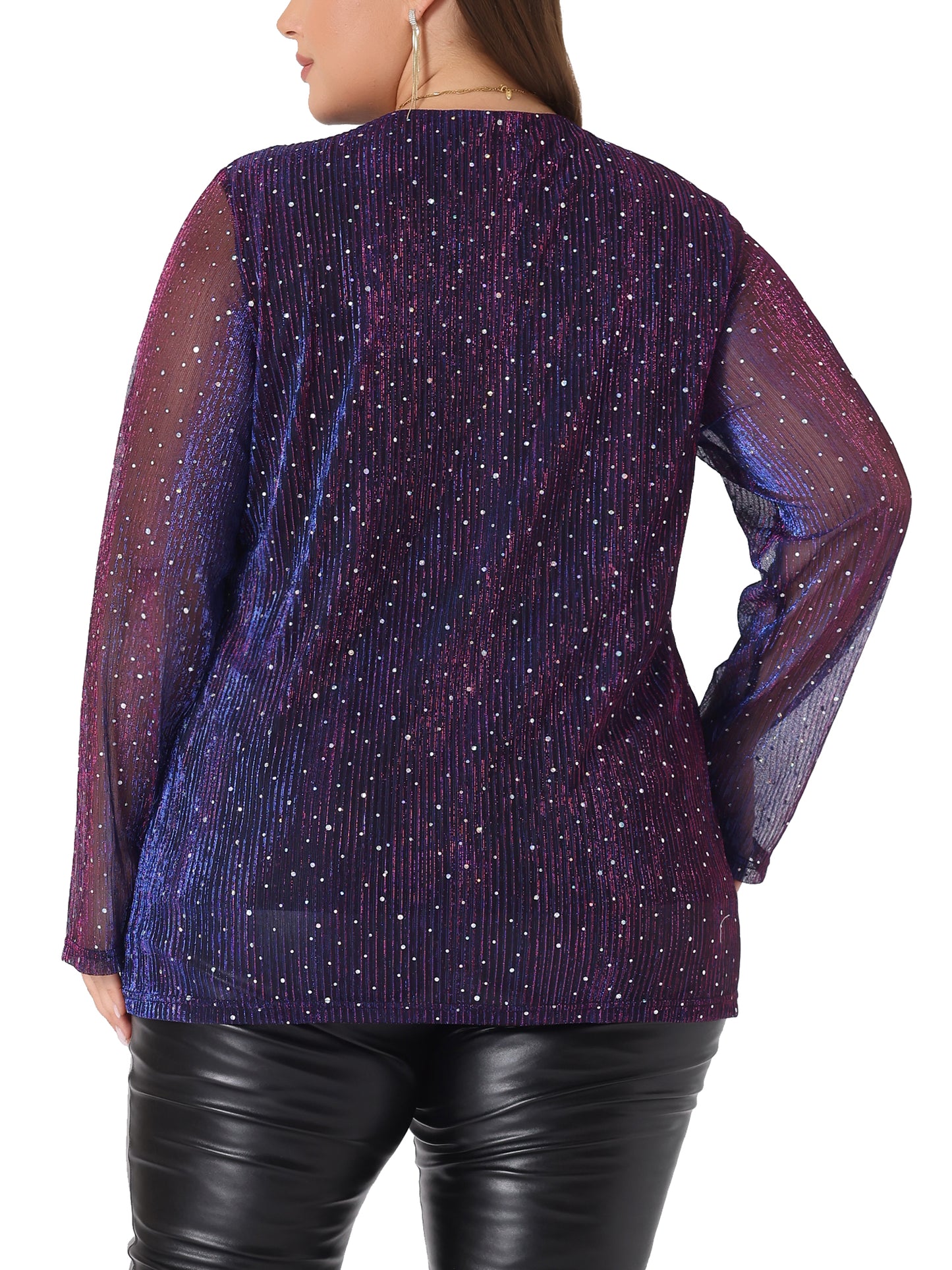 Women Plus Size Tops Long Sleeve Glitter Club Party Shirt Sparkle Blouse