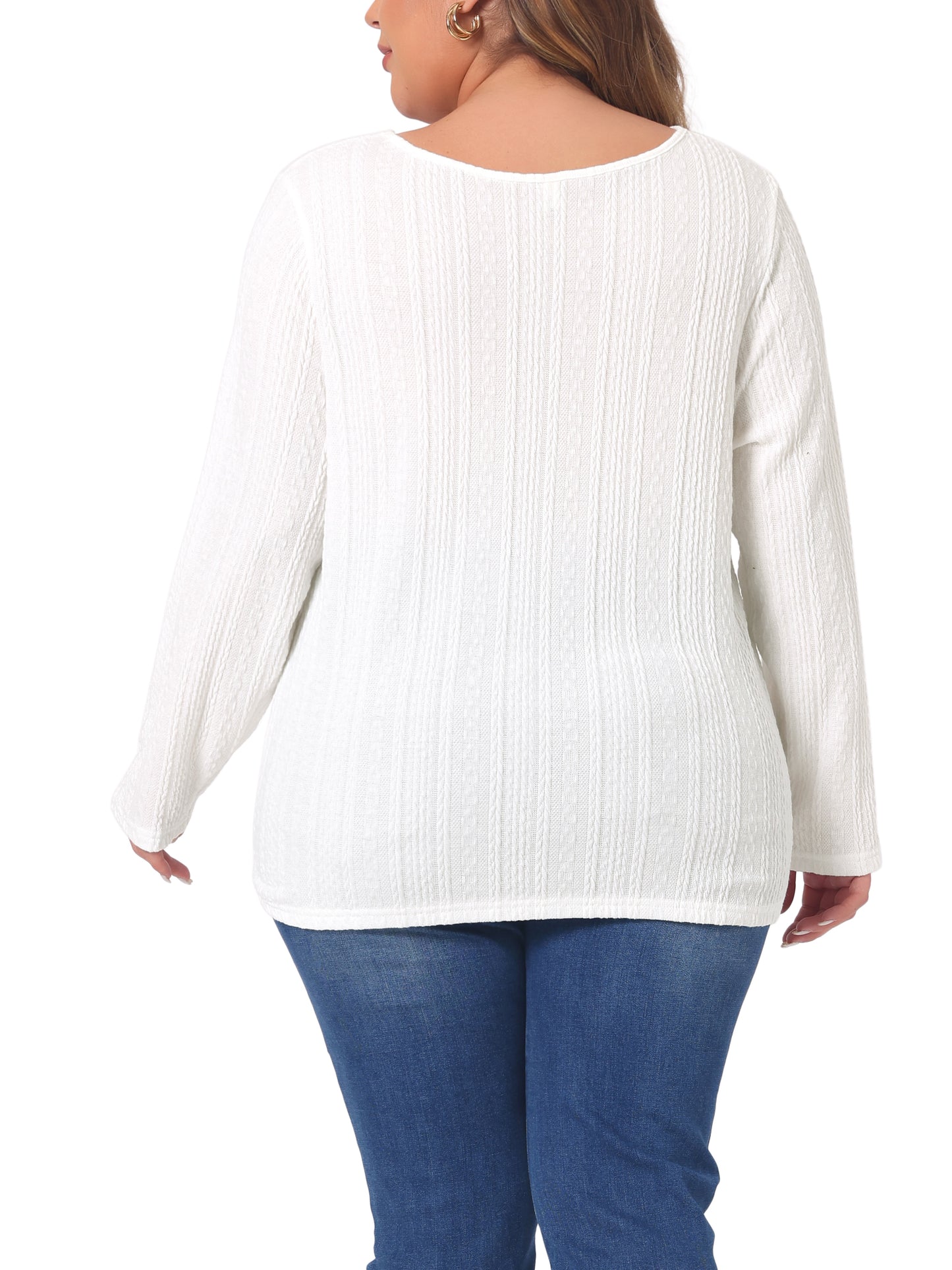 Women Plus Size Top V Neck Long Sleeve Basic Knit Pullover Tee T-Shirt